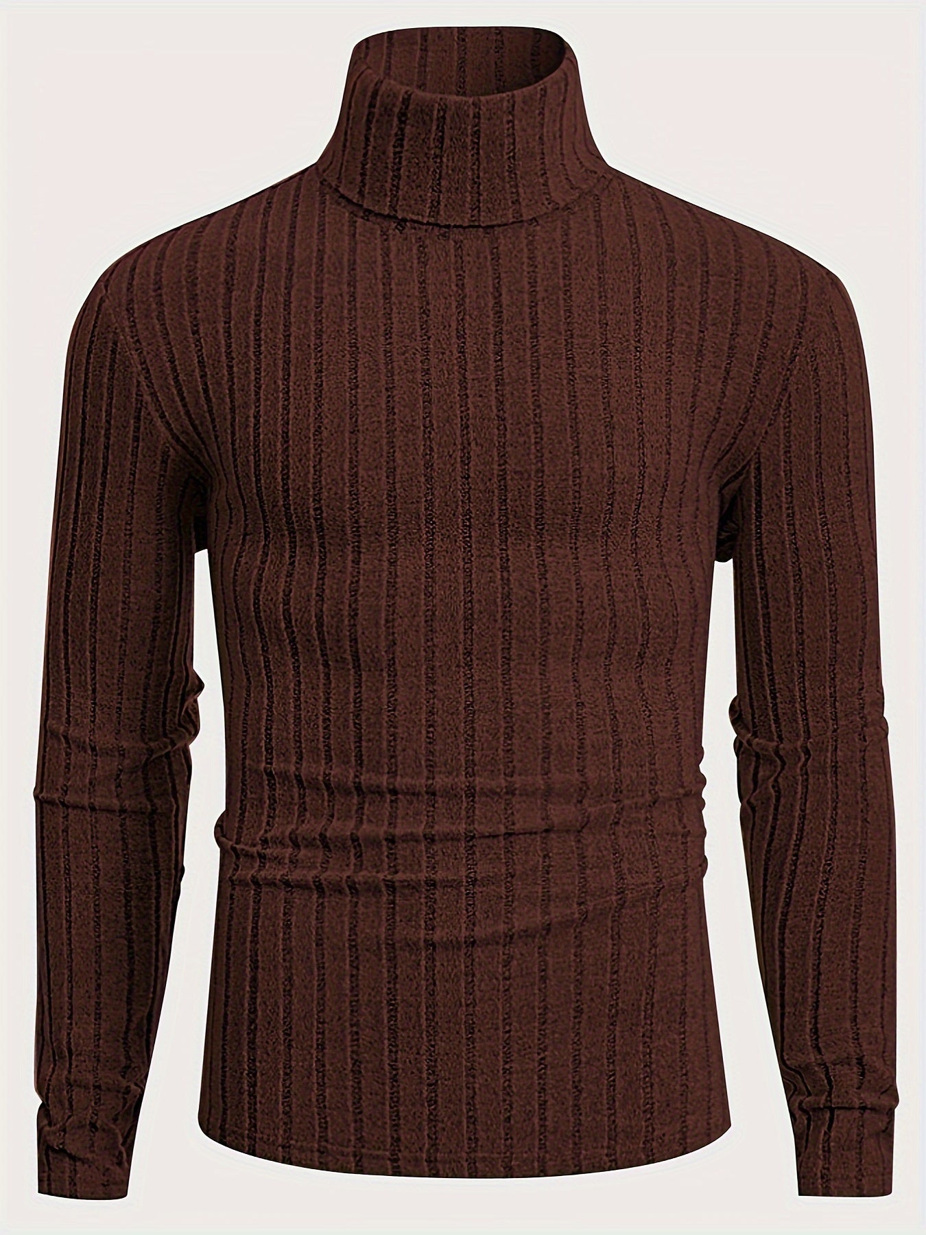 Men's Stylish Stripe Pattern Knitted Pullover, Casual Breathable Long Sleeve Turtle Neck Sweater For Spring Fall