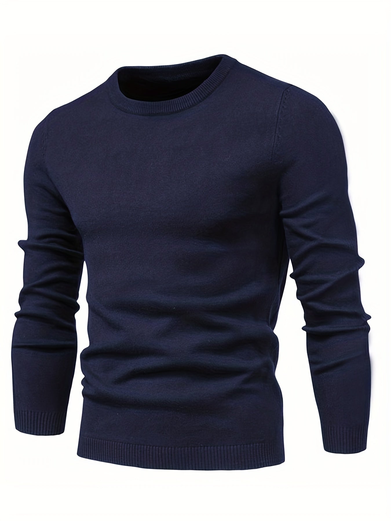 Men's Casual Solid Knitted Sweater - Warm And Stretchy Crew Neck Pullover For Fall And Winter