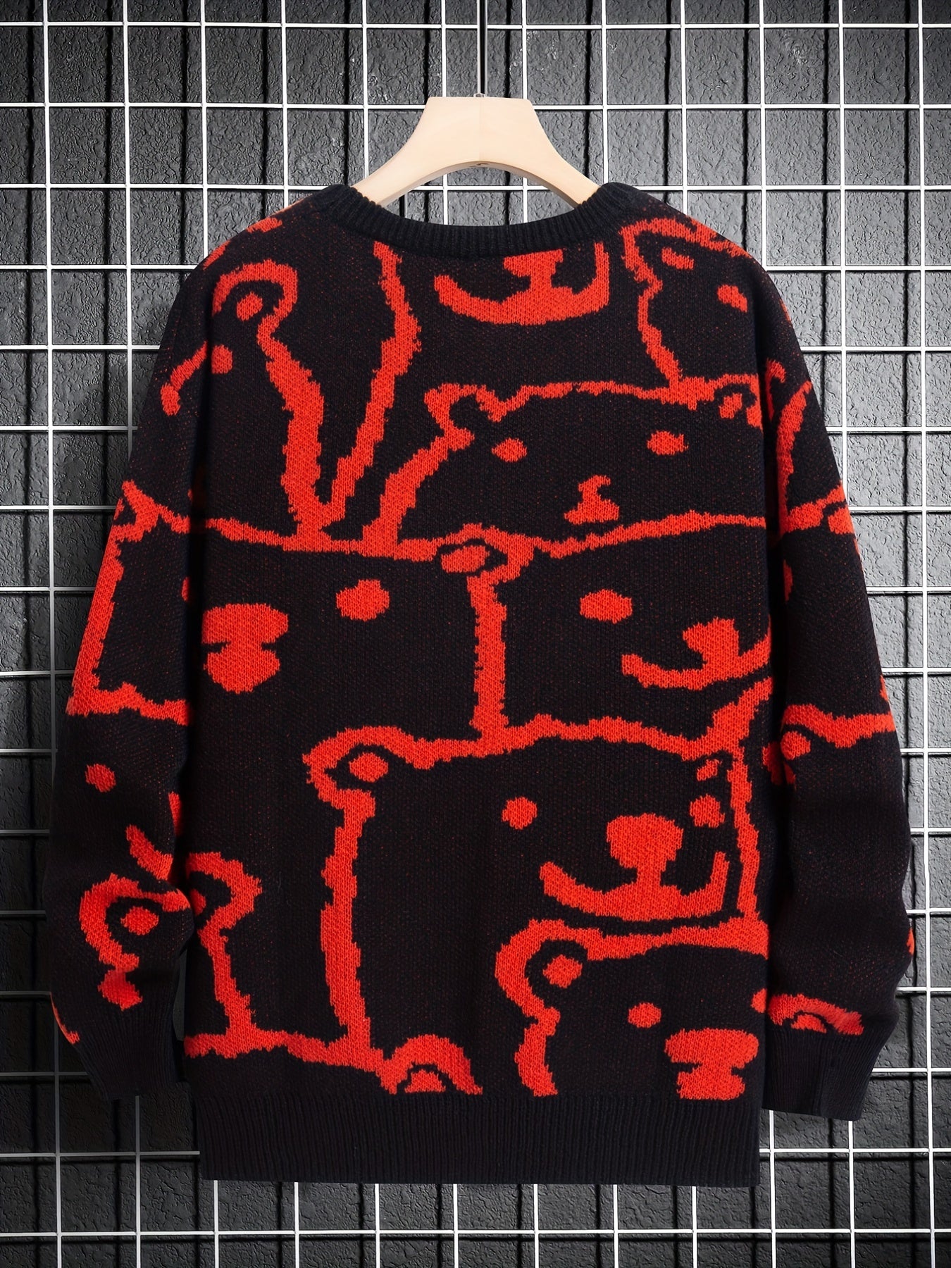 Cute Knit Animal Pattern Sweater - Soft, Warm, Slightly Stretchy Crew Neck Pullover for Men - Perfect for Fall and Winter Casual Wear, Cozy and Comfortable