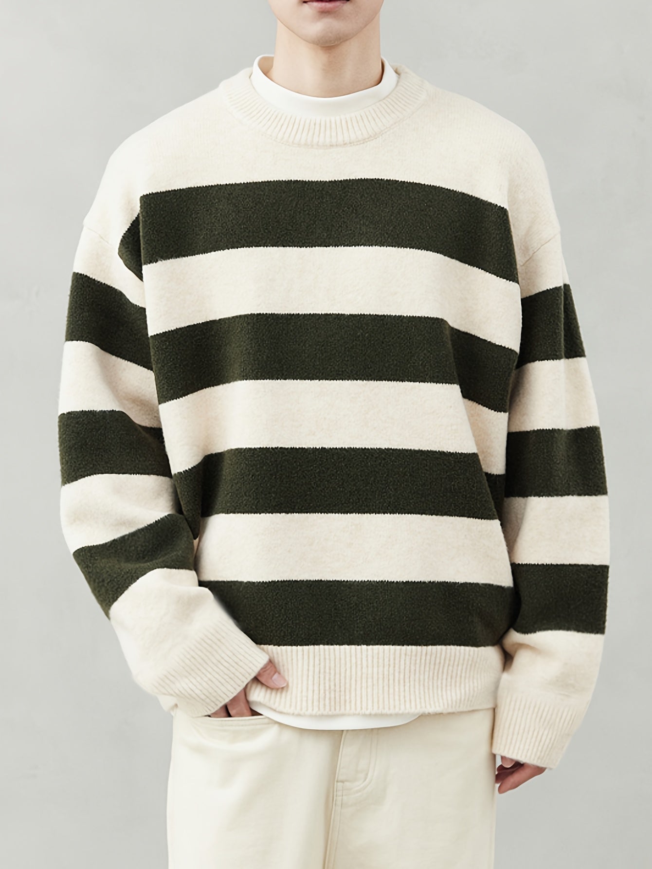 Cozy Color Block Striped Knitted Pullover Sweater - Soft, Casual, Long Sleeve, Crew Neck, Fall Winter Essential - Perfect for Everyday Wear