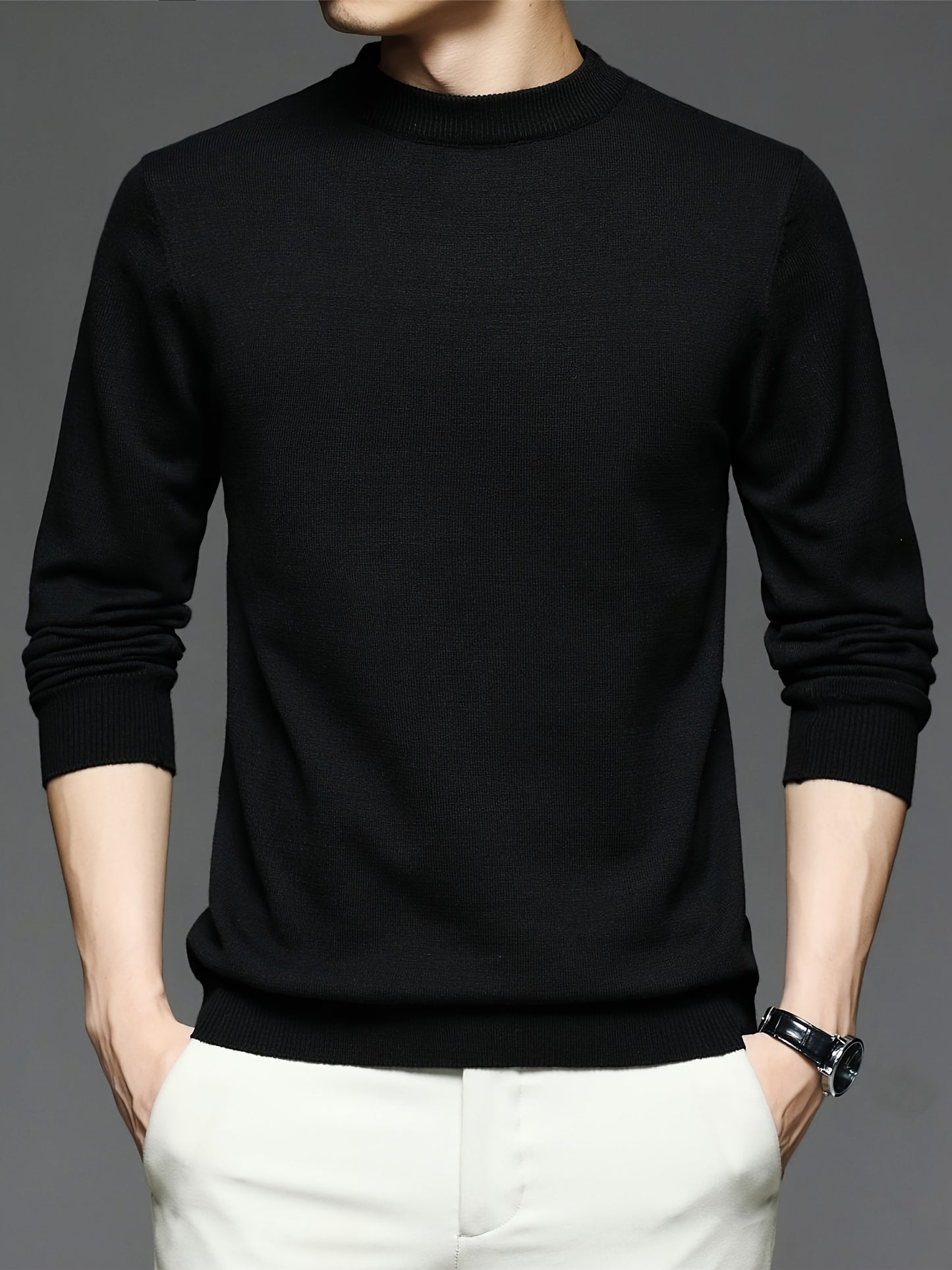 All Match Knitted Sweater, Men's Casual Warm Slightly Stretch crew Neck Pullover Sweater For men Fall Winter