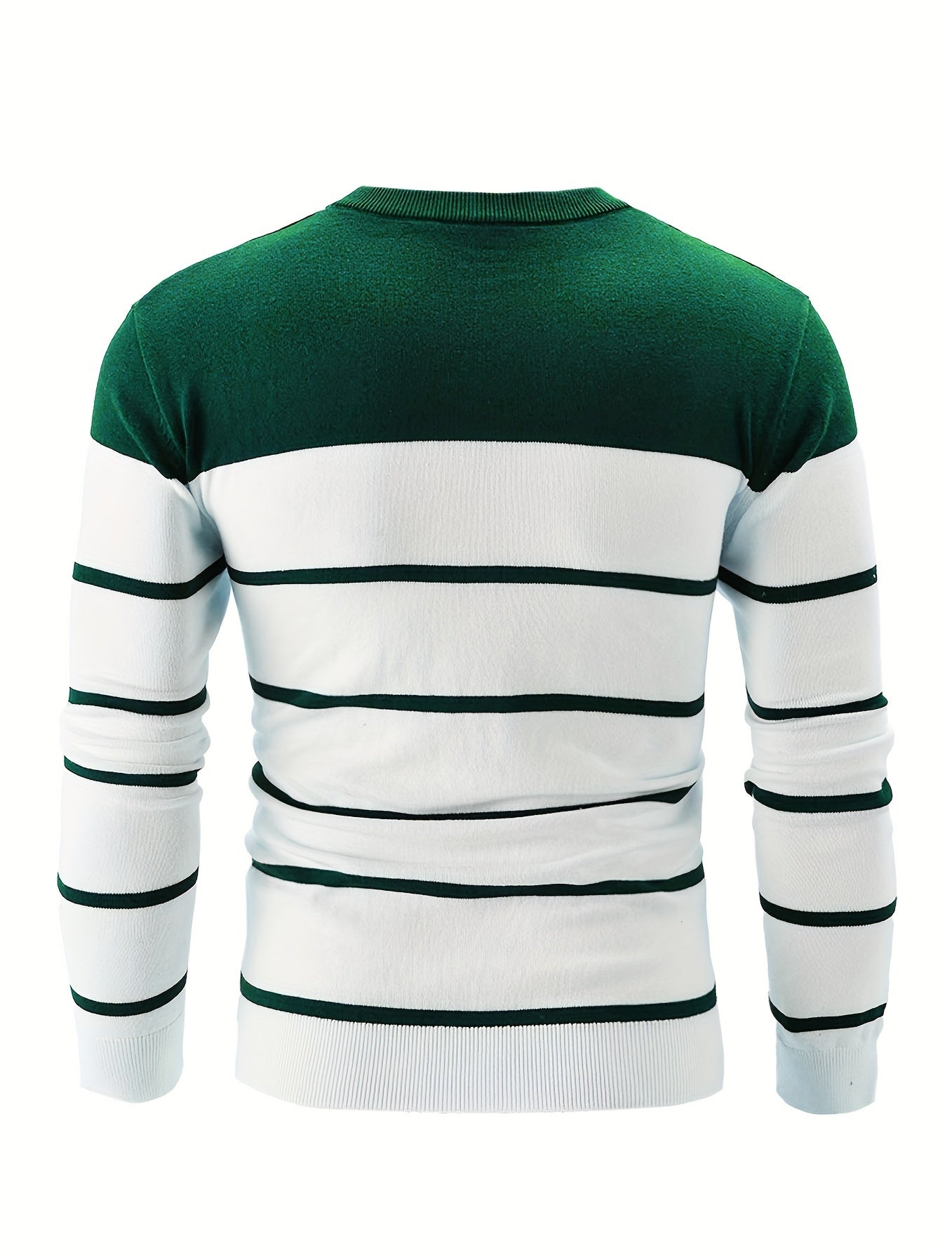 100% Cotton Men's Long Sleeve Casual Striped Crew Neck Sweater - Regular Fit Pullover with Medium Stretch