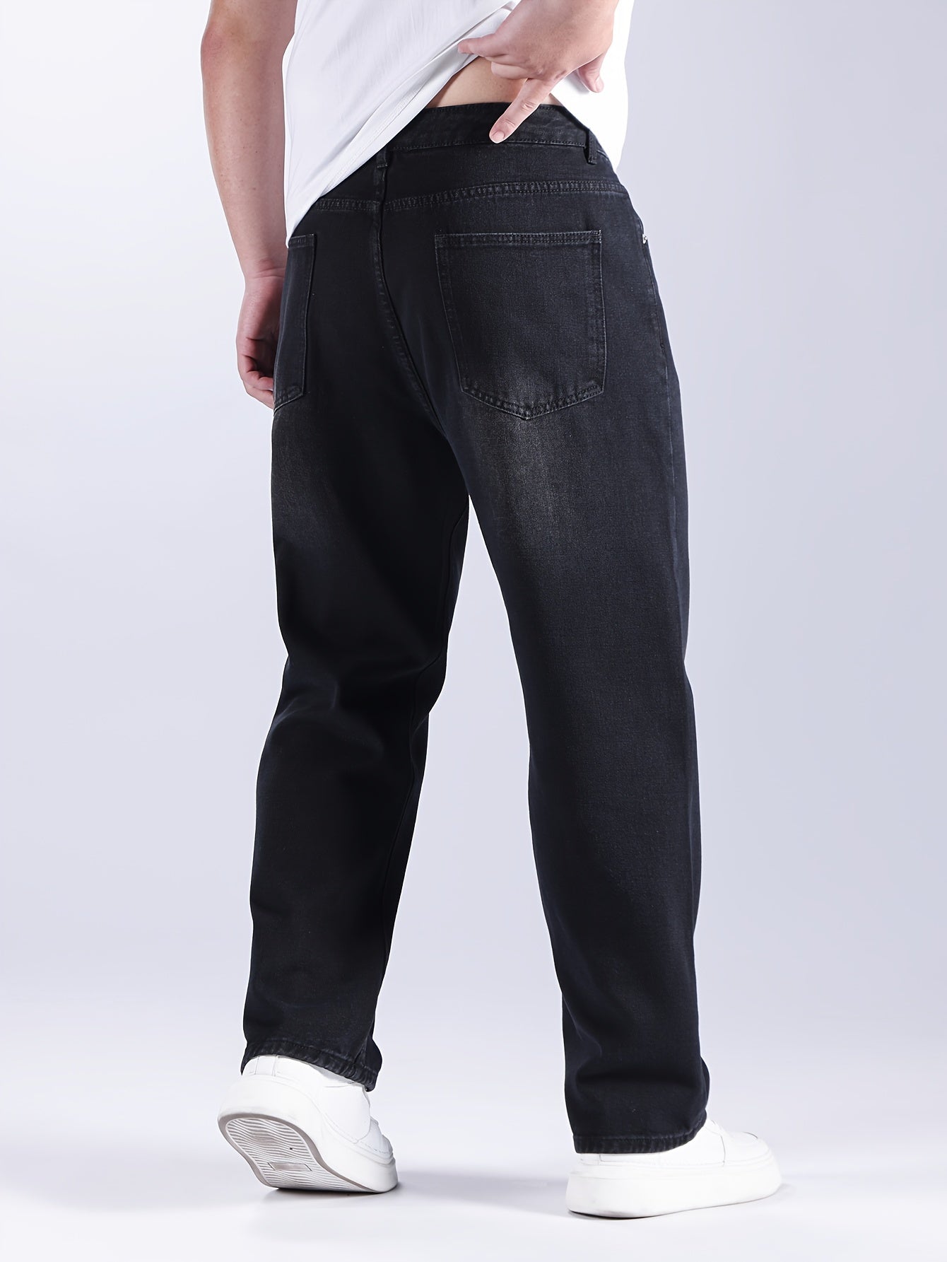 Men's Plus Size Cotton Jeans, Loose Fit, Trendy Classic Style Trousers