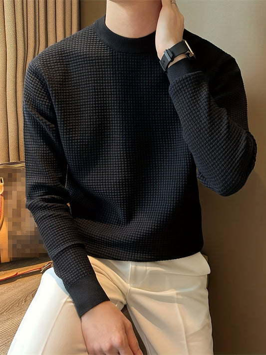 Cozy Crew Neck Sweater for Men - Soft, High-Stretch, Long Sleeve, Casual Knit Pullover for Fall and Winter - Perfect for Everyday Wear