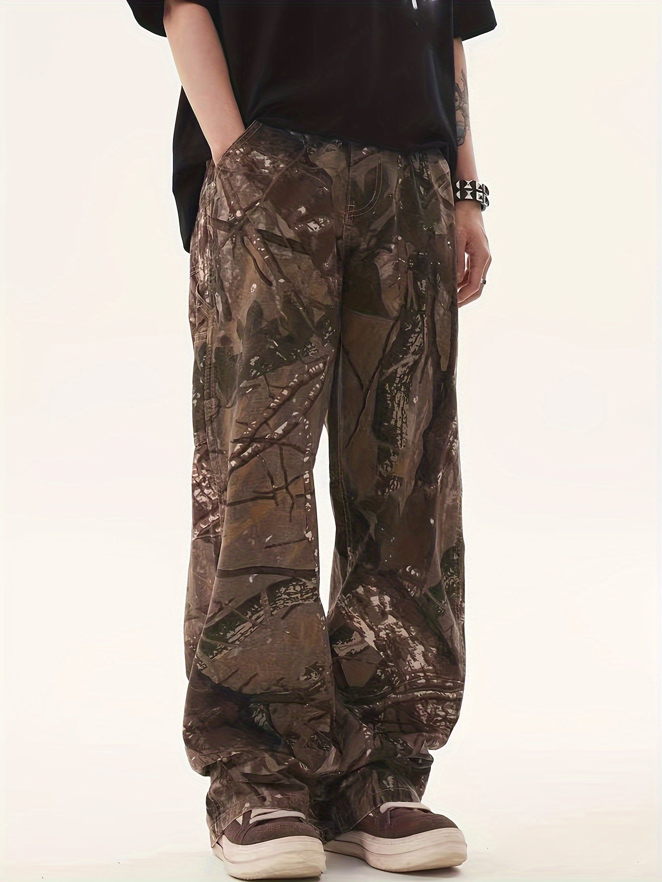 Men's Camouflage Pattern Print Jeans, Men's Stylish Comfy Denim Pants, Versatile For Outdoor Activity & Casual Wear