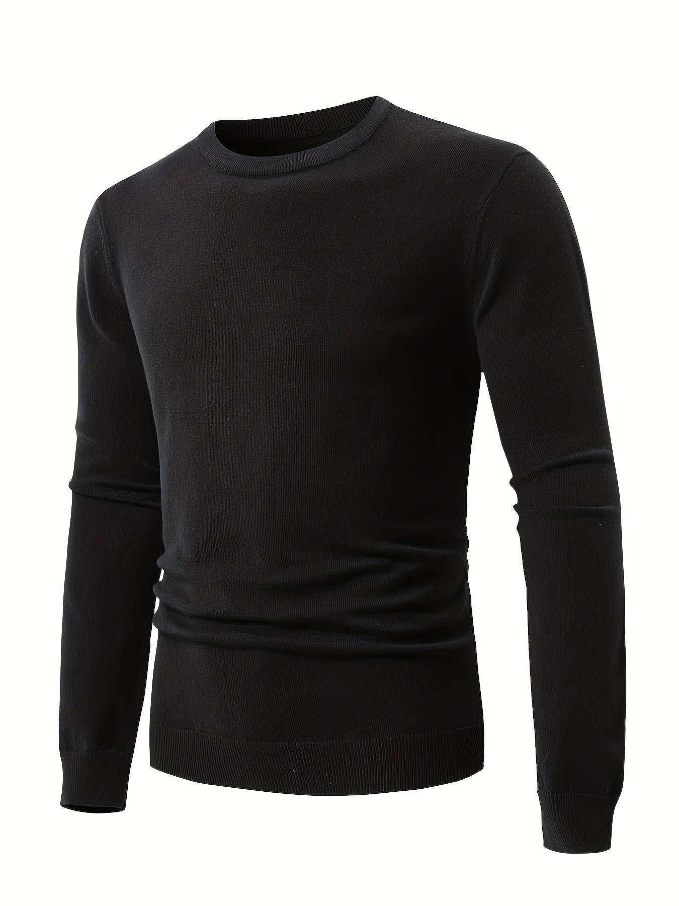 Men's Slim-fit Crew Neck Sweater - Soft Solid Knitted Pullover for Casual Fall and Winter Wear with Long Sleeve