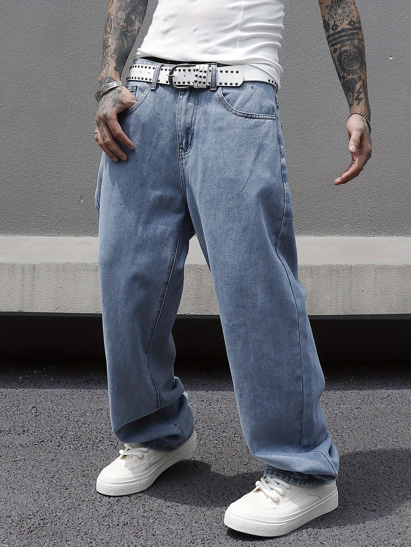 Men's Loose Fit Wide Leg Jeans, Men's Stylish Comfy Denim Pants, Versatile For All Seasons