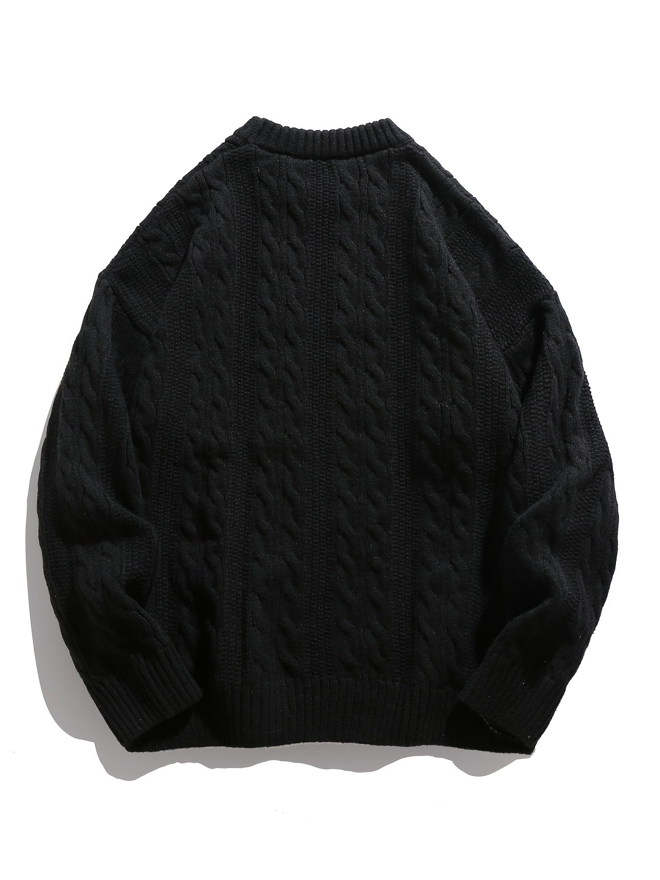 Cozy Men's Loose Fit Solid Color Cable Knit Sweater - Round Neck Pullover for Spring/Fall