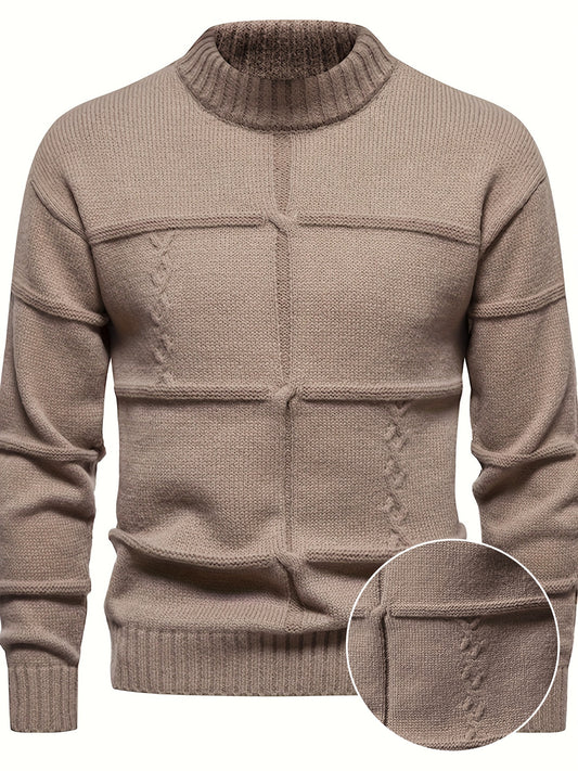 Men's Solid Knitted Pullover, Casual Long Sleeve Crew Neck Sweater For Fall Winter