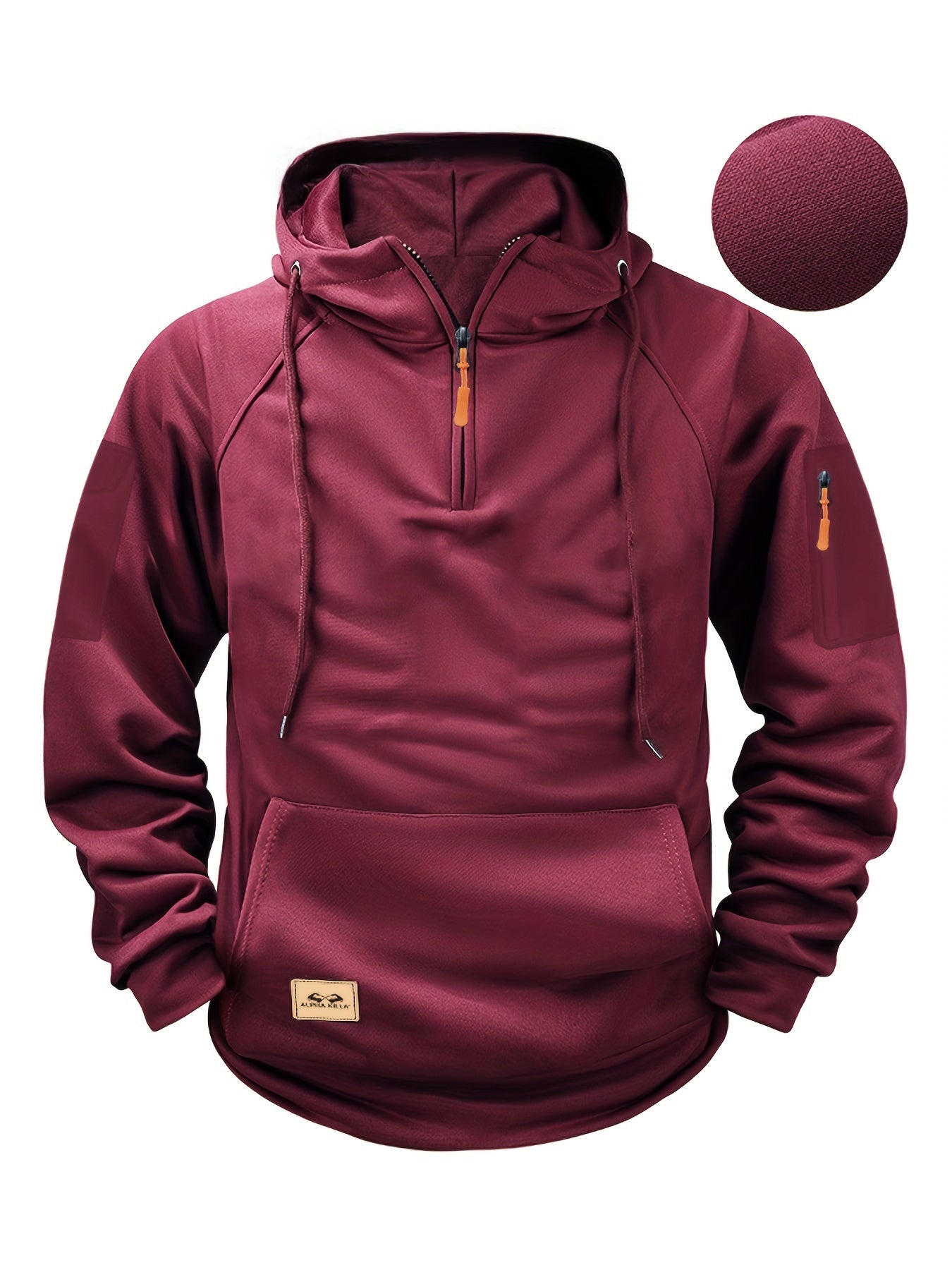 Men's Polyester Henley Hooded Sweatshirt with Pockets, 100% Polyester Knit Fabric, Long Sleeve Solid Color Sports Pullover, Regular Fit Casual Top for Spring/Fall