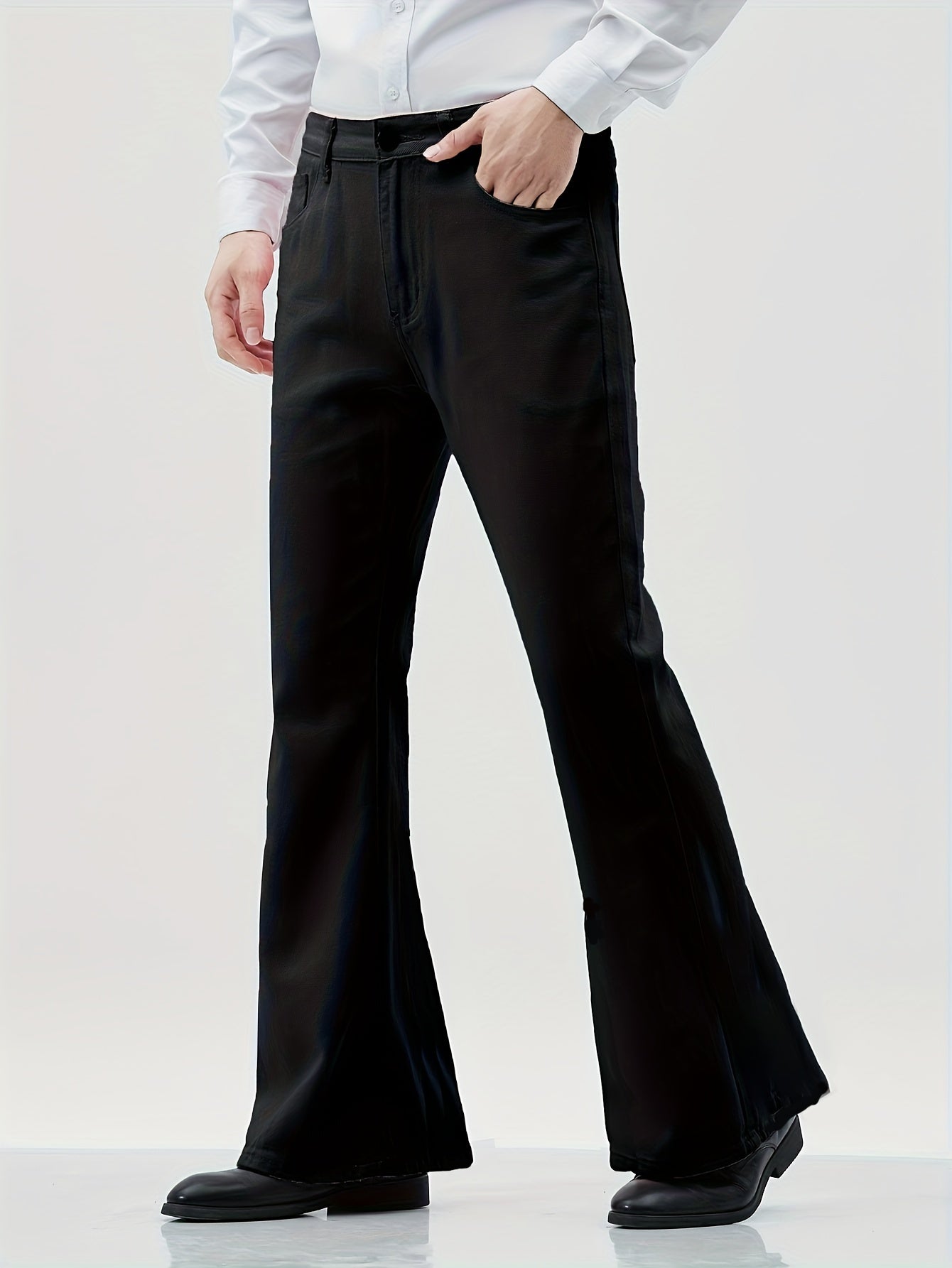 Men's Solid Flared Pants, Spring Fall Casual Stylish Trousers For Males