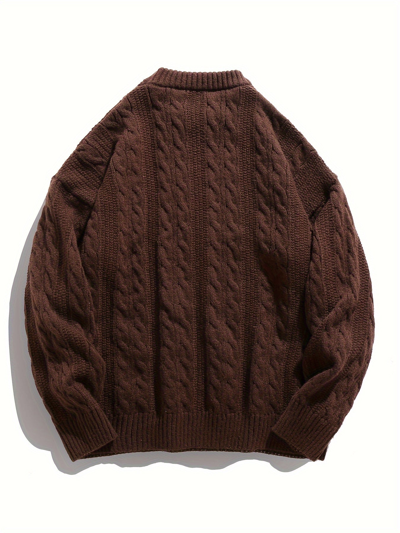 Cozy Men's Loose Fit Solid Color Cable Knit Sweater - Round Neck Pullover for Spring/Fall