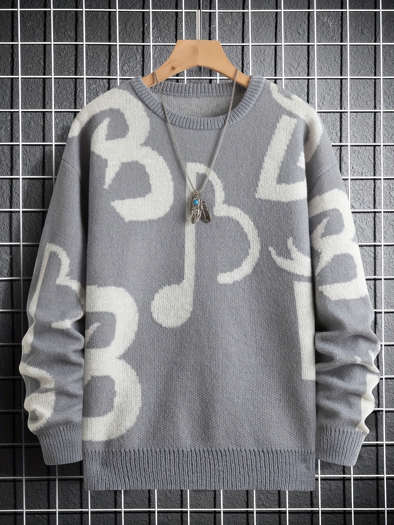 Cozy Music Notes Sweater - Soft, Loose-Fit, Comfy Stretch, Long Sleeve, Round Neck, Casual Pullover - Perfect for Men's Daily Wear, Music Lovers, and Cold Weather