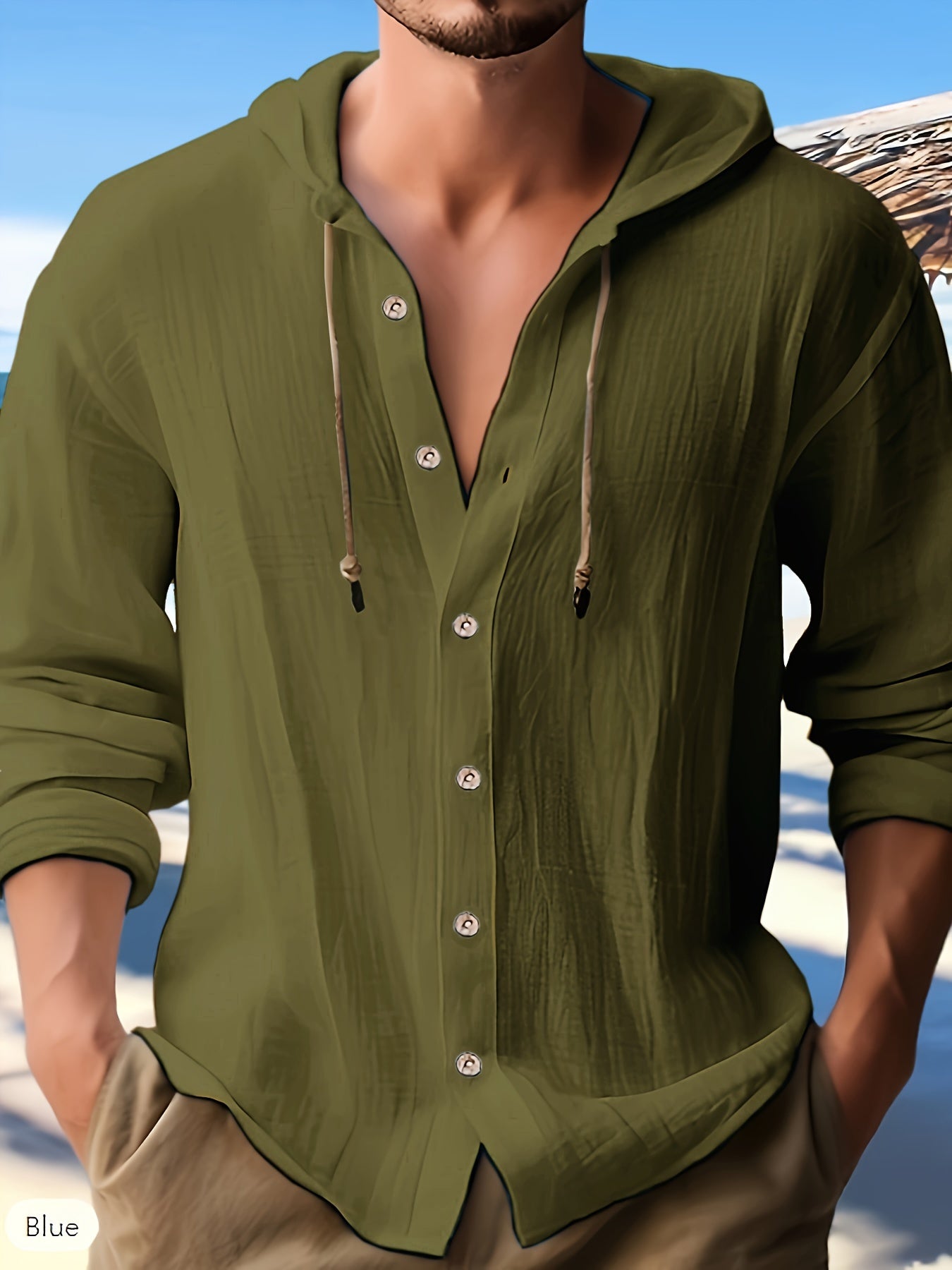 Men's Casual Button Up Hooded Shirt, Chic Hoodie, Hawaiian Shirt