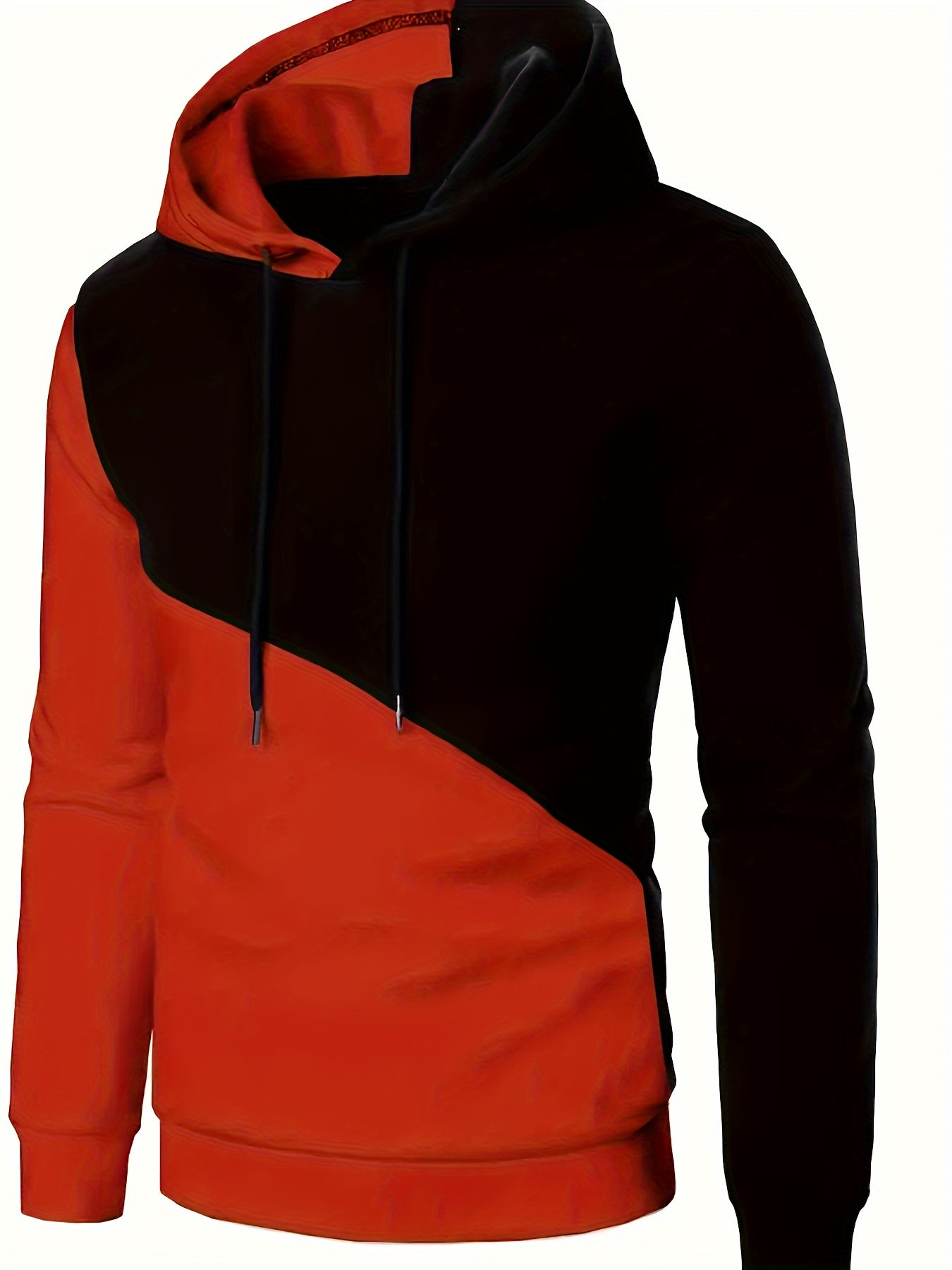 Stylish Men's Color-Block Hoodie – Warm Polyester Knit Pullover with Hood for Winter, Machine-Washable