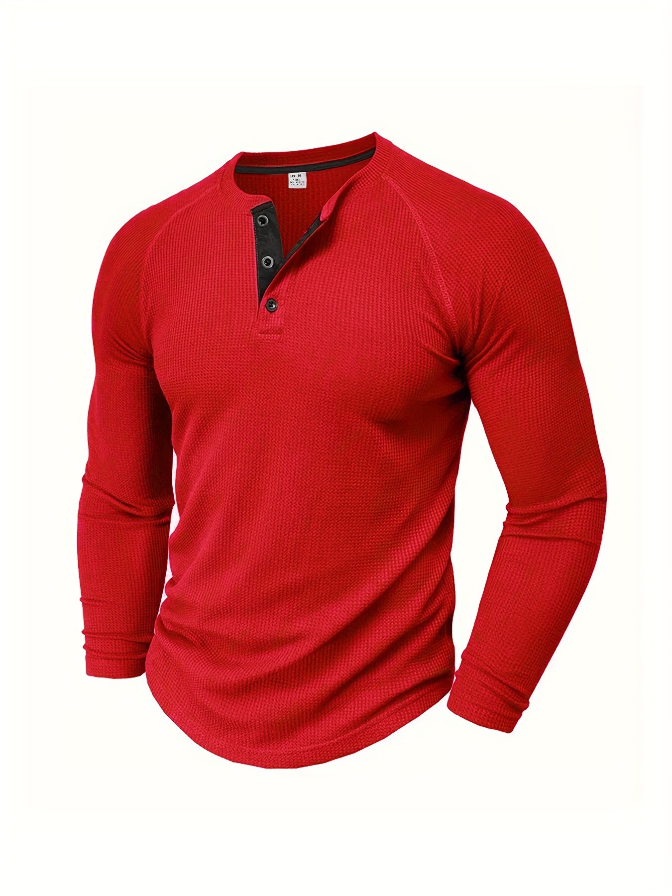 Loose Fit Mens Solid Henley Shirt - Soft Polyester Long Sleeve Crew Neck with Half Button Front and Raglan Sleeves - Perfect for Weekend Casual Spring and Fall Outdoor Activities