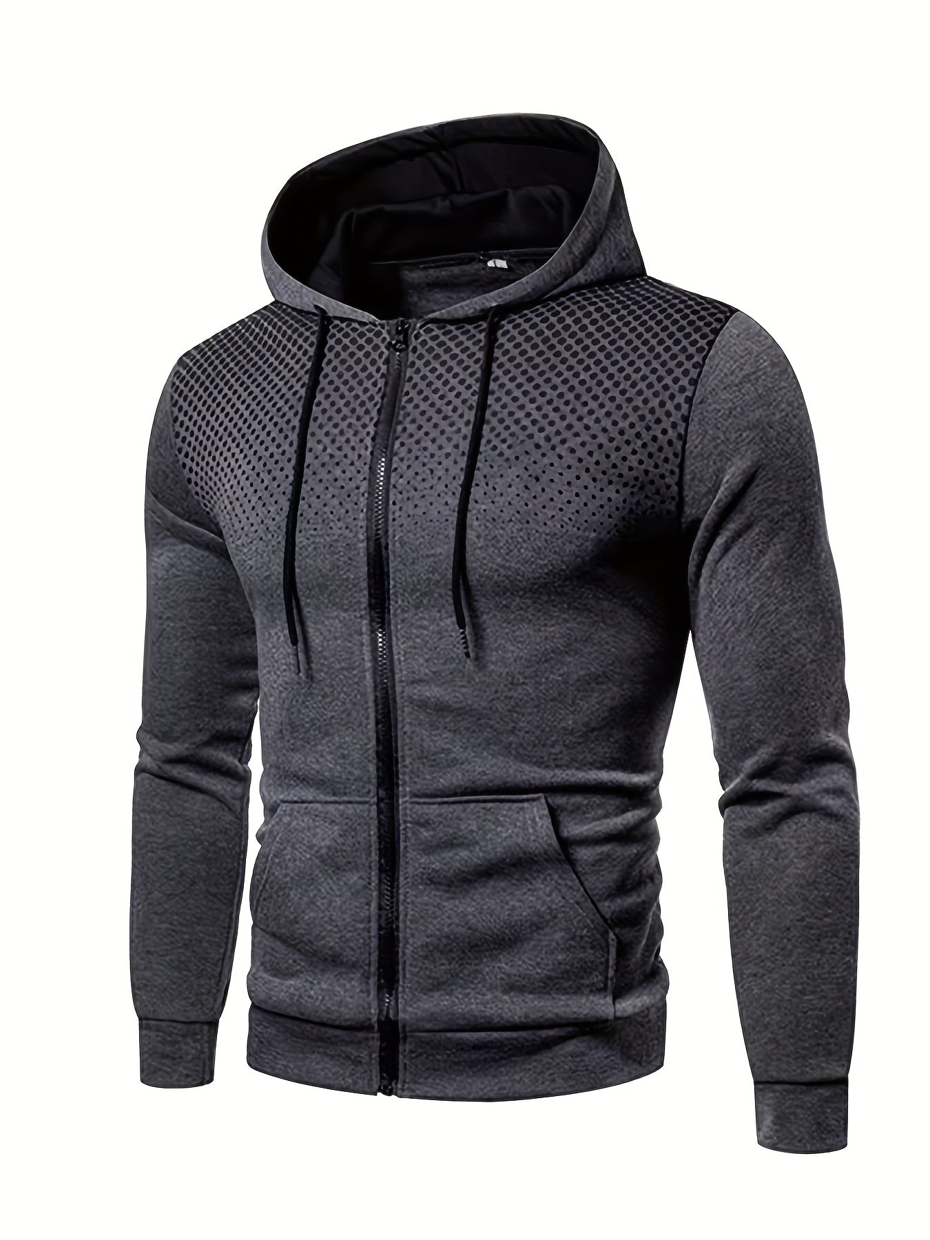 Men's Stylish Polka Dot Hooded Sweatshirt Jacket - Casual Sports Fashion for Winter & Autumn - Zip-Up Drawstring Hoodie with Pockets