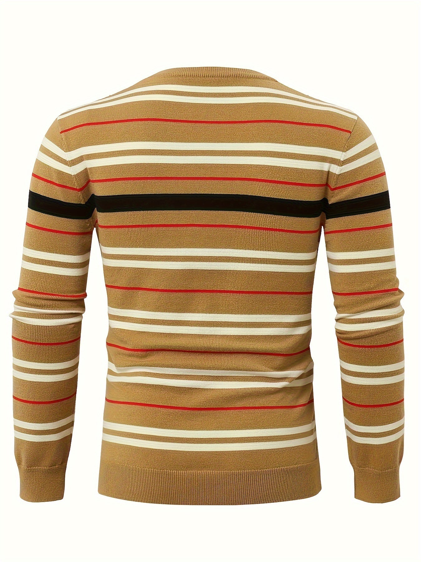 Cozy Striped Knit Pullover Sweater - Soft, Casual, Long Sleeve, Slim-Fit, Crew Neck, Fall and Winter Essential - Perfect for Men's Daily Wear, Outdoor Activities, and Gift Idea