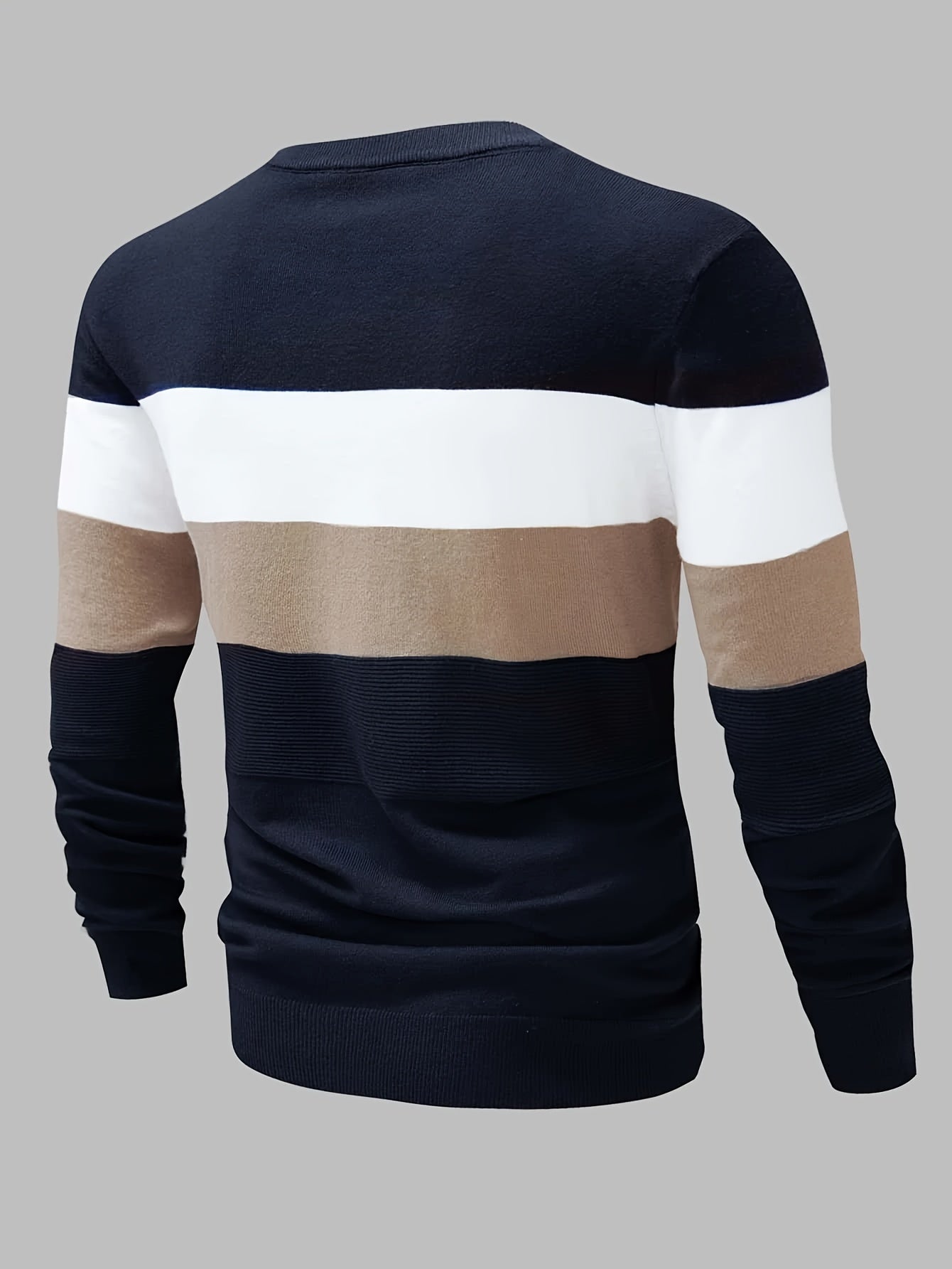 1pc, Men's Color Block Striped Knit Sweater With Crew Neck And Long Sleeves, Casual And Trendy Tops For Autumn And Winter Daily And Casual Wear