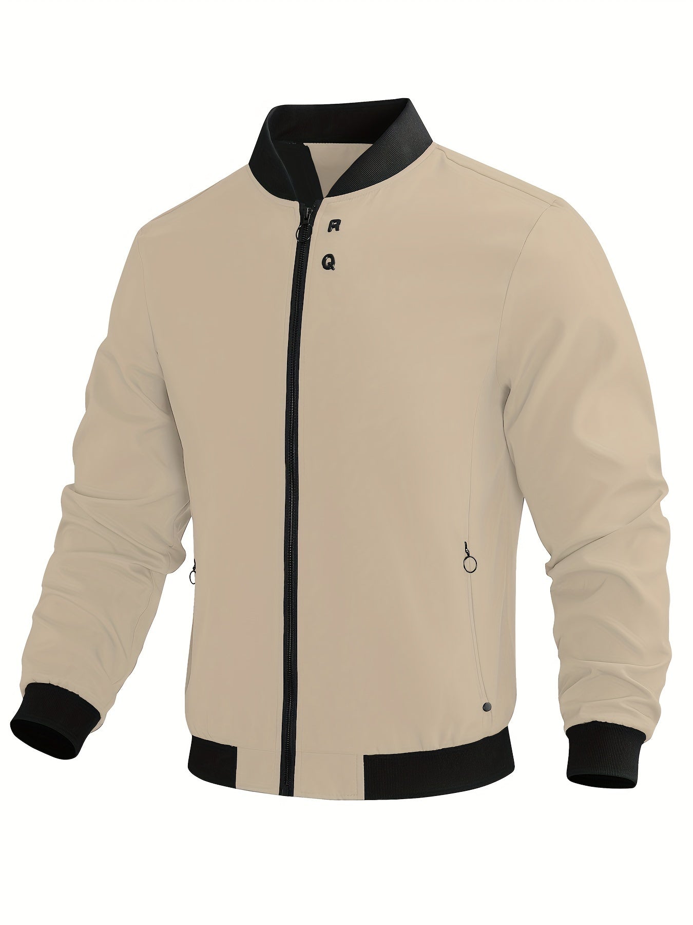 Casual Zipper Long Sleeves Jackets, Stand Collar Pockets Windproof Slim Fit Tops For Spring Fall