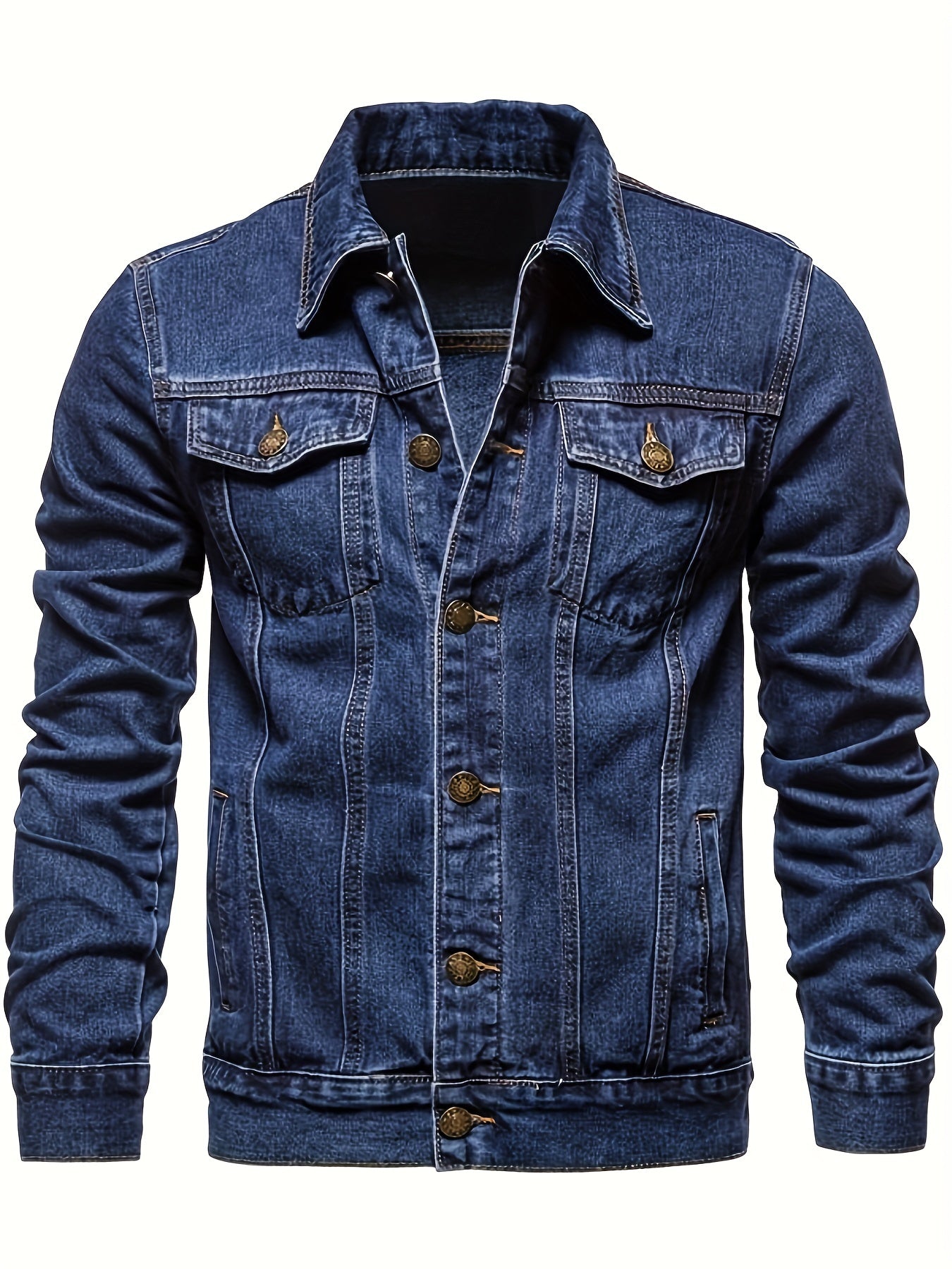 Men's Chic Denim Jacket, Street Style Lapel Button Up Multi Pocket Jacket Coat