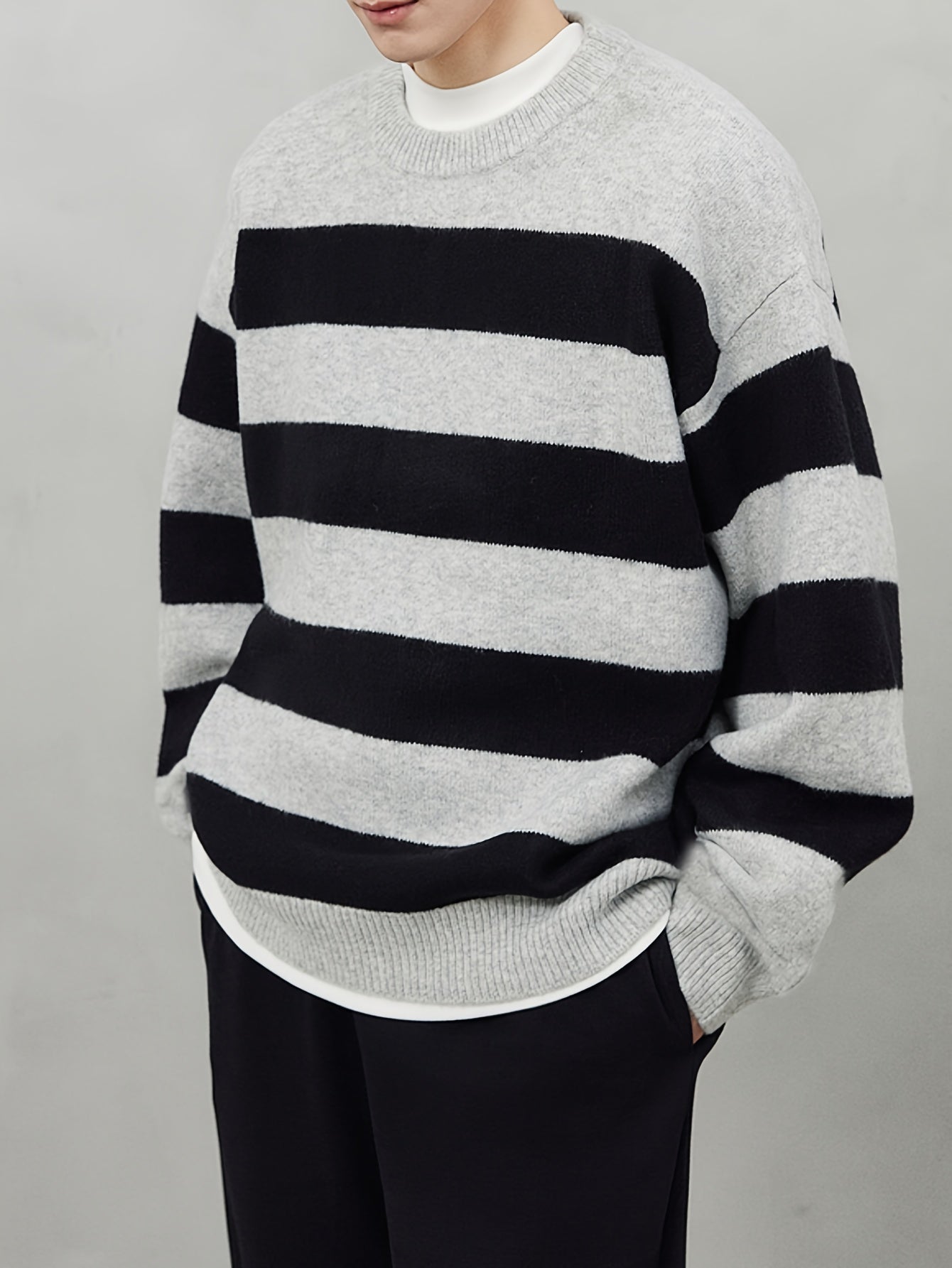 Cozy Color Block Striped Knitted Pullover Sweater - Soft, Casual, Long Sleeve, Crew Neck, Fall Winter Essential - Perfect for Everyday Wear