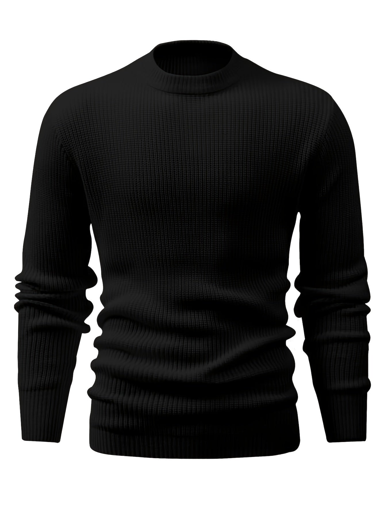 Comfortable Mens Knitted Pullover Sweater - Stylish & Warm with Mid Stretch Round Neck - All-Match Fall Winter Essential for Cool Days