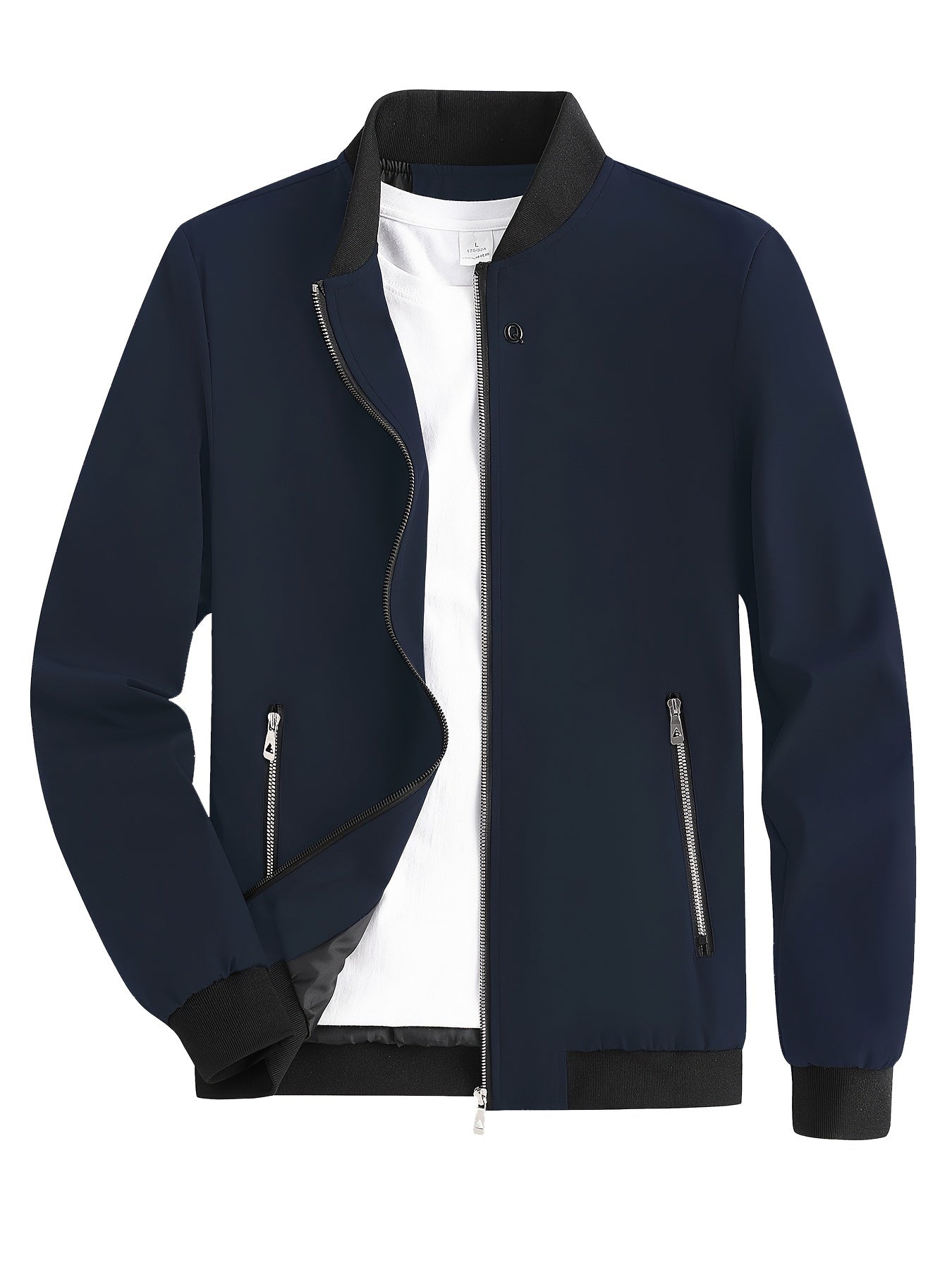 Casual Zipper Long Sleeves Jackets, Stand Collar Pockets Windproof Slim Fit Tops For Spring Fall