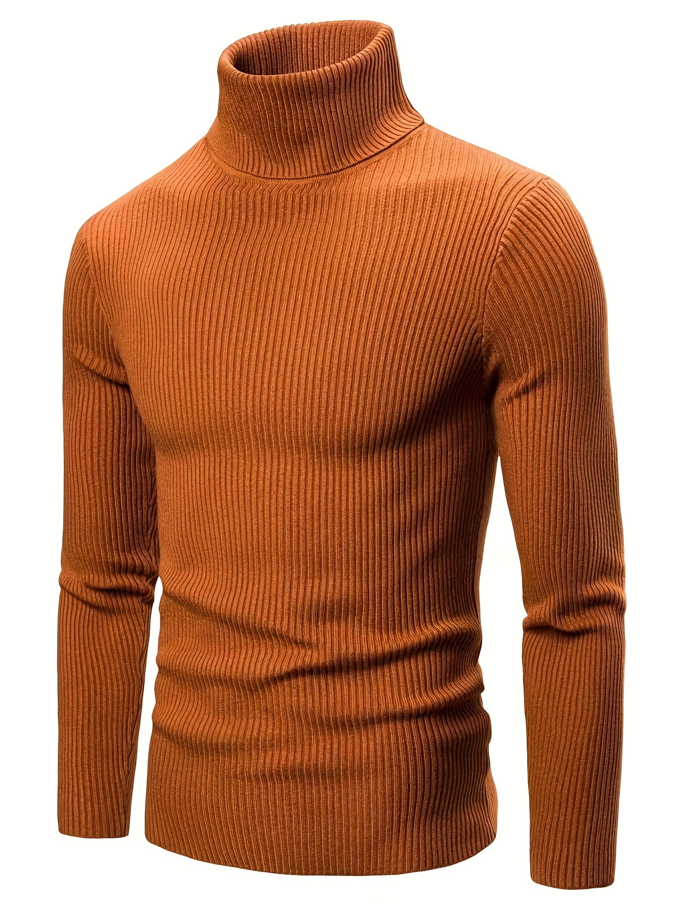 Turtle Neck Knitted Slim Fit Sweater, Men's Casual Warm Solid High Stretch Pullover Sweater For Fall Winter