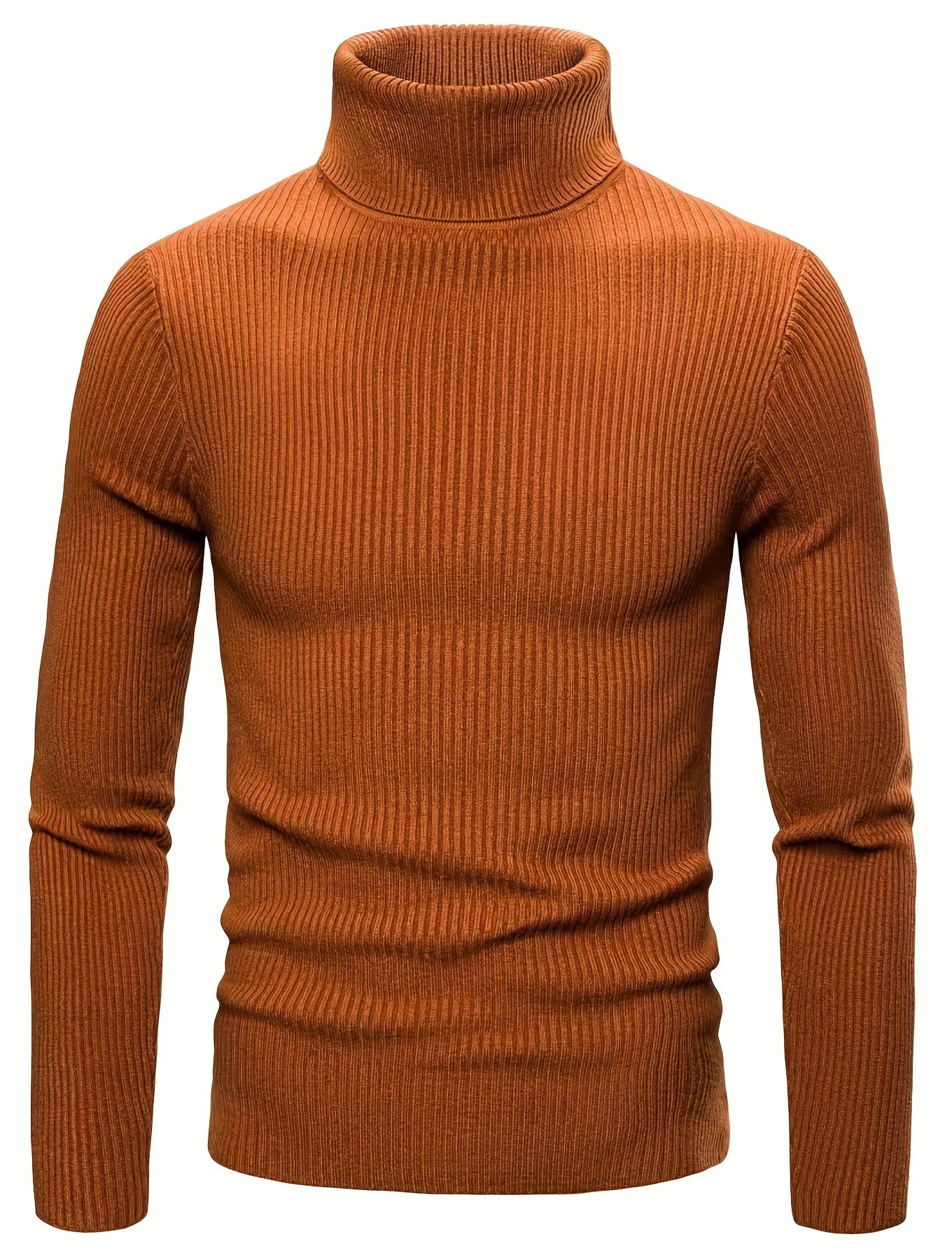 Turtle Neck Knitted Slim Fit Sweater, Men's Casual Warm Solid High Stretch Pullover Sweater For Fall Winter