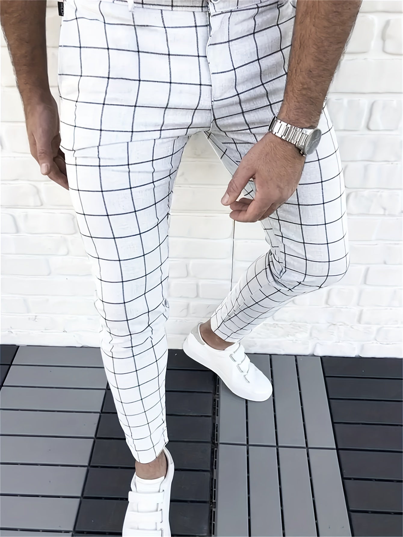 Elegant Plaid Slacks, Men's Casual Vintage Style Dress Pants For Business Banquet