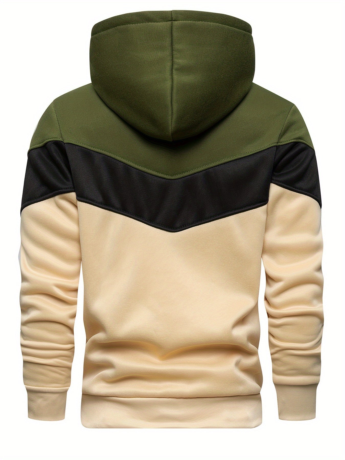 Mens Stretchy Patchwork Color Block Hoodie - Soft, Breathable, Regular Fit, Lace-Up Drawstring, Polyester Knit Fabric - Ideal for Spring and Fall