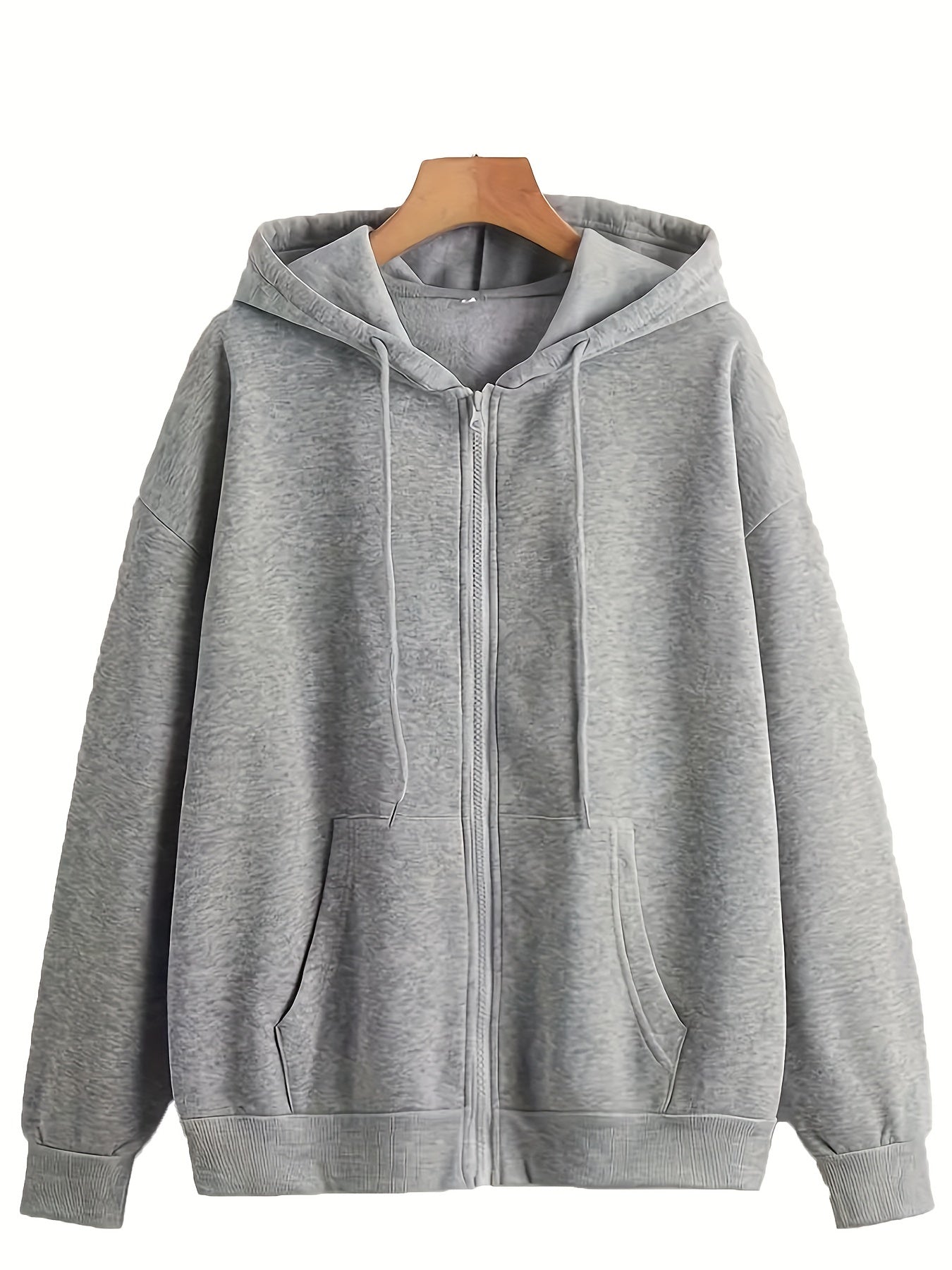 Men's Solid Pullover Top with Pockets, Zip Up Hooded Sweatshirt for Spring Autumn