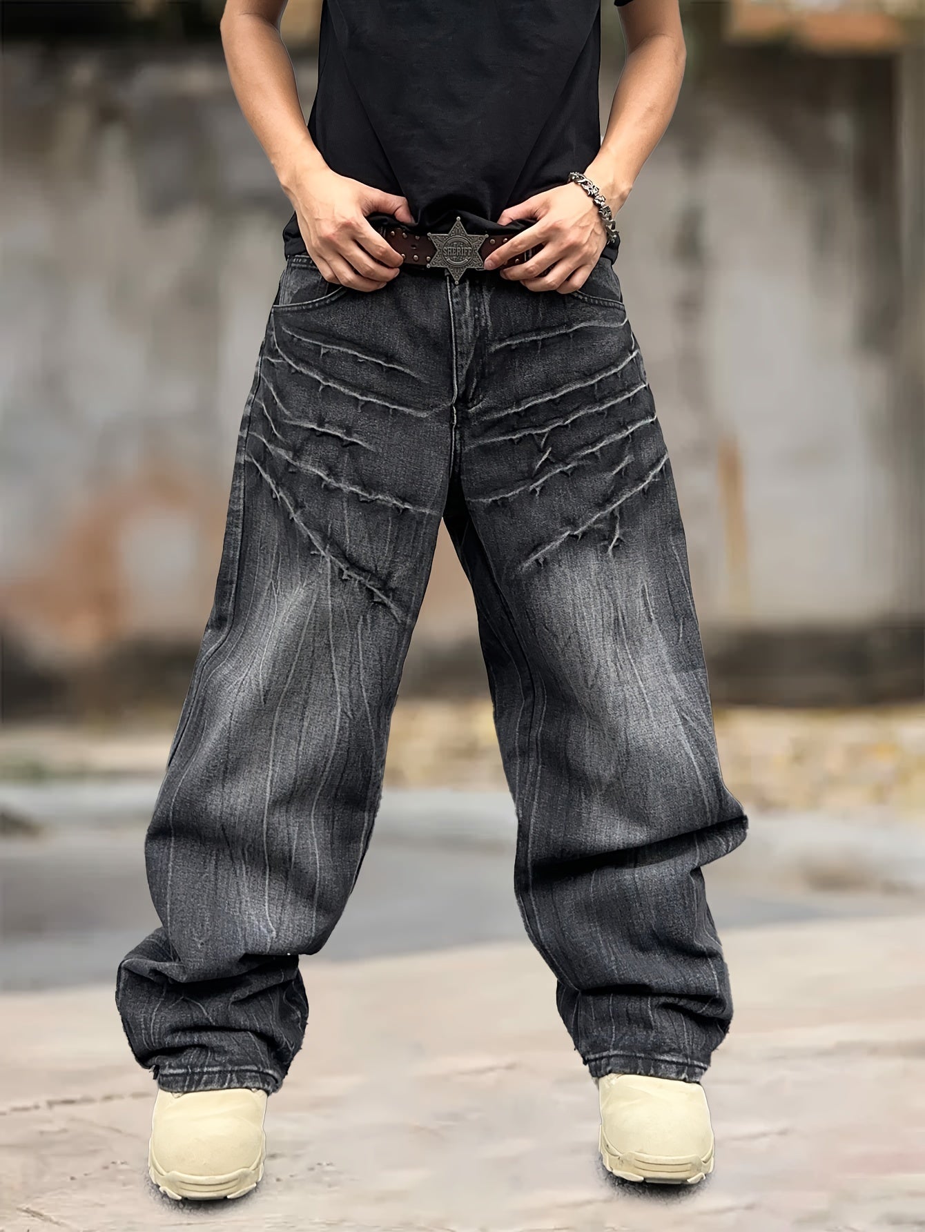 Men's Loose Fit Wide Leg Jeans, Men's Stylish Comfy Denim Pants, Versatile For Four Seasons