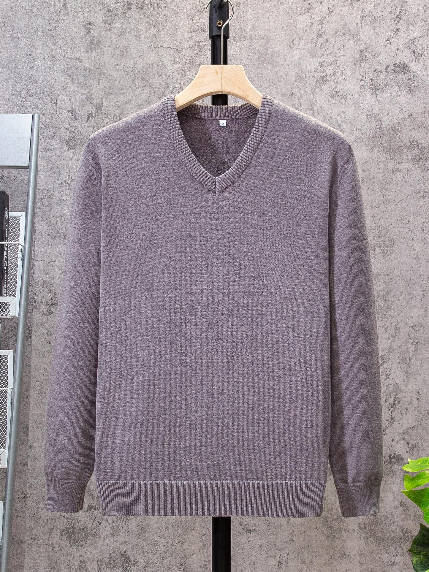 All Match Knitted Solid Sweater, Men's Casual Warm Slightly Stretch V Neck Pullover Sweater For Men Fall Winter