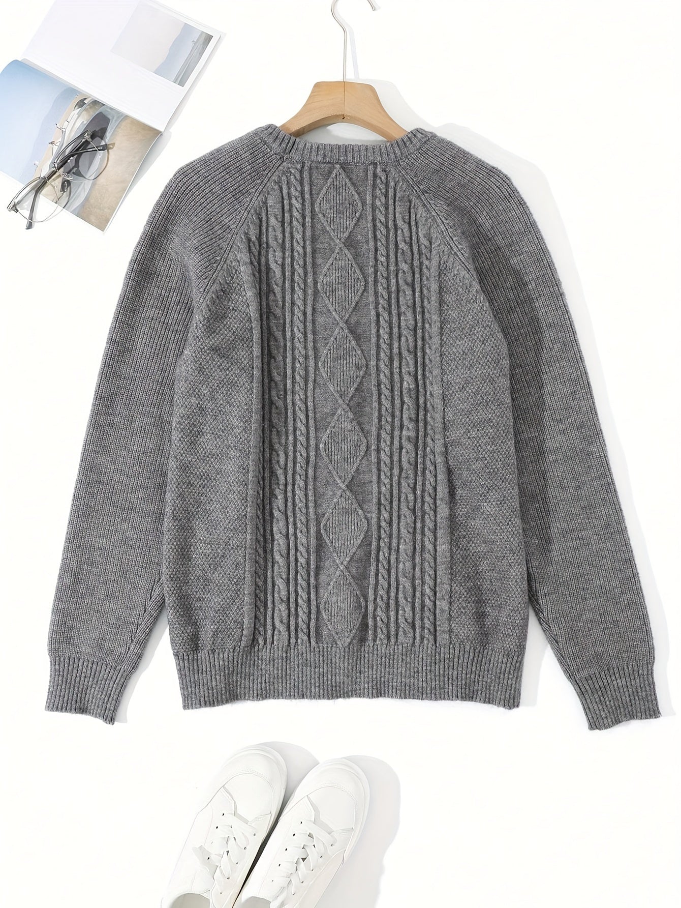 Men's Stylish Solid Color Twist Knit Sweater - Pullovers with Versatile Long Sleeve, Trendy Textured Design, and Cozy Fit for Autumn and Winter - Perfect Gift Idea for Him