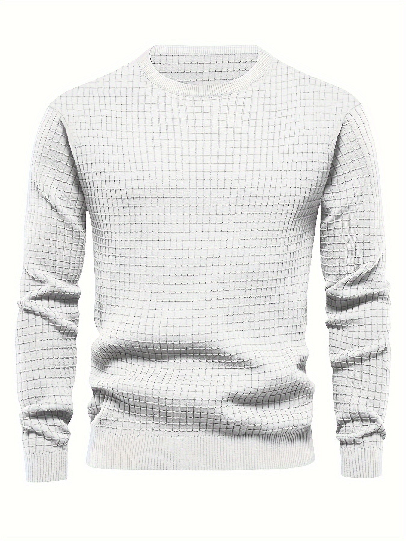 Cozy Waffle Knit Sweatshirt - Men's Casual Stretch Crew Neck Pullover for Autumn Winter - Soft, Breathable, and Comfortable