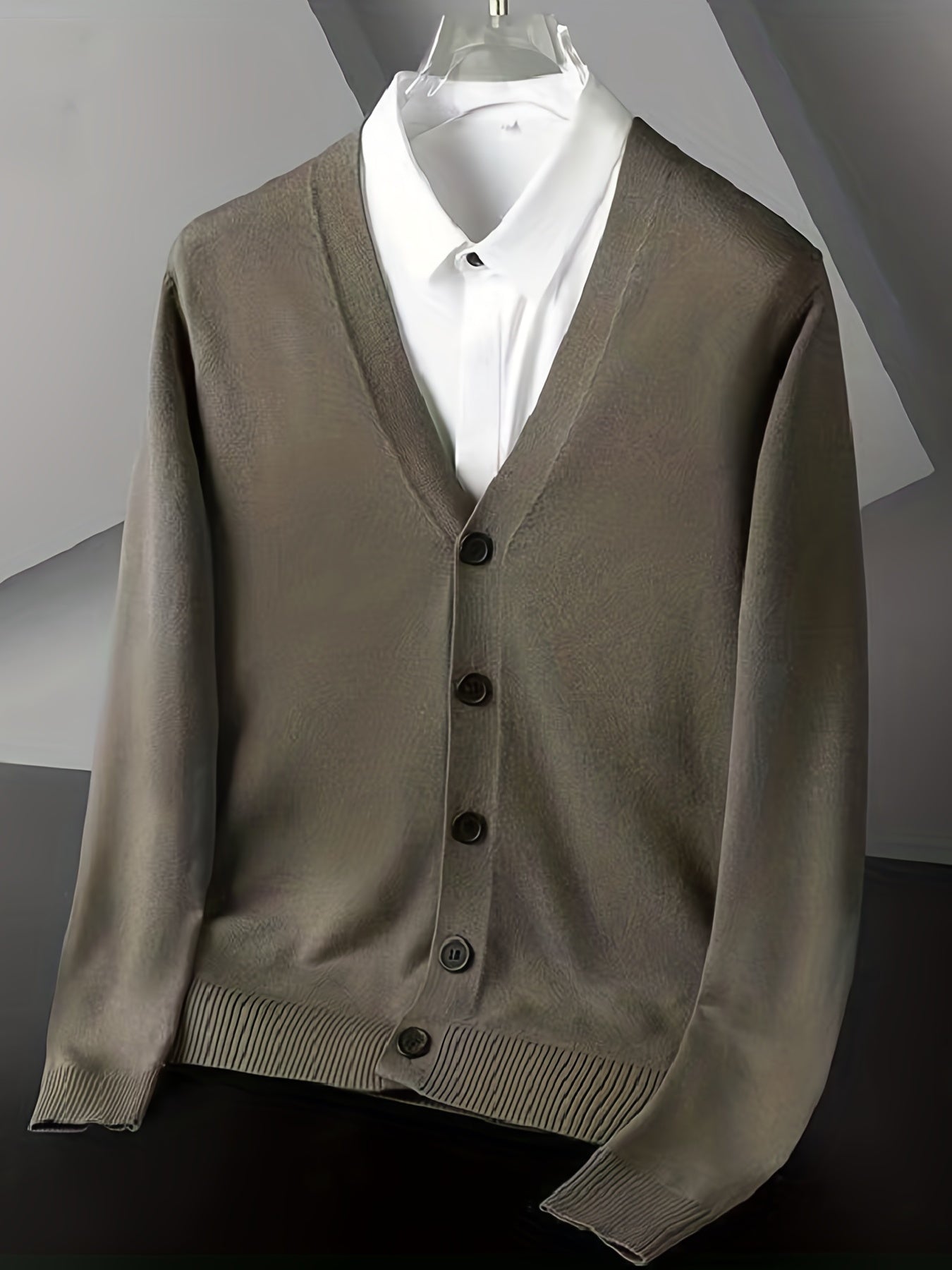 Men's V-neck Casual Cardigan, Plain Thermal Regular Fit Knit Sweater For Spring Autumn