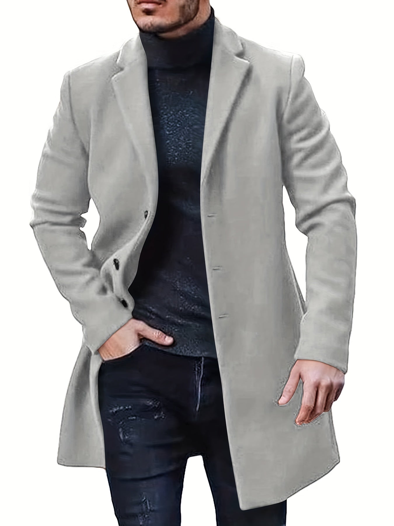 Men's Retro Trench Coat, Semi-formal Warm Single Breasted Overcoat For Fall Winter Business