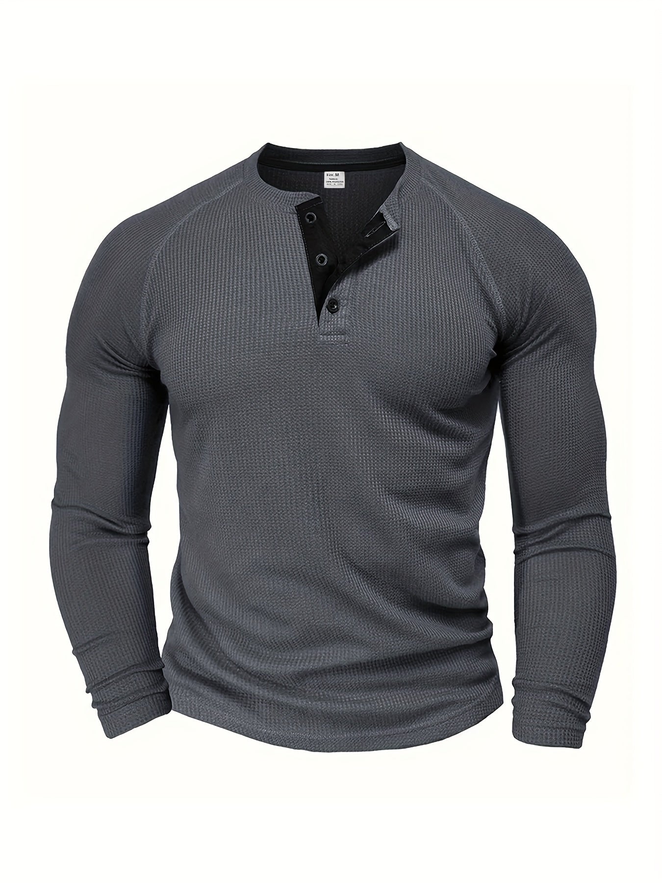 Loose Fit Mens Solid Henley Shirt - Soft Polyester Long Sleeve Crew Neck with Half Button Front and Raglan Sleeves - Perfect for Weekend Casual Spring and Fall Outdoor Activities