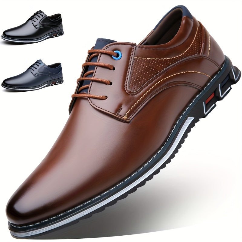 Plus Size Mens PU Leather Dress Shoes - Durable, Non-Slip, Lace-Up for Office and Everyday Wear