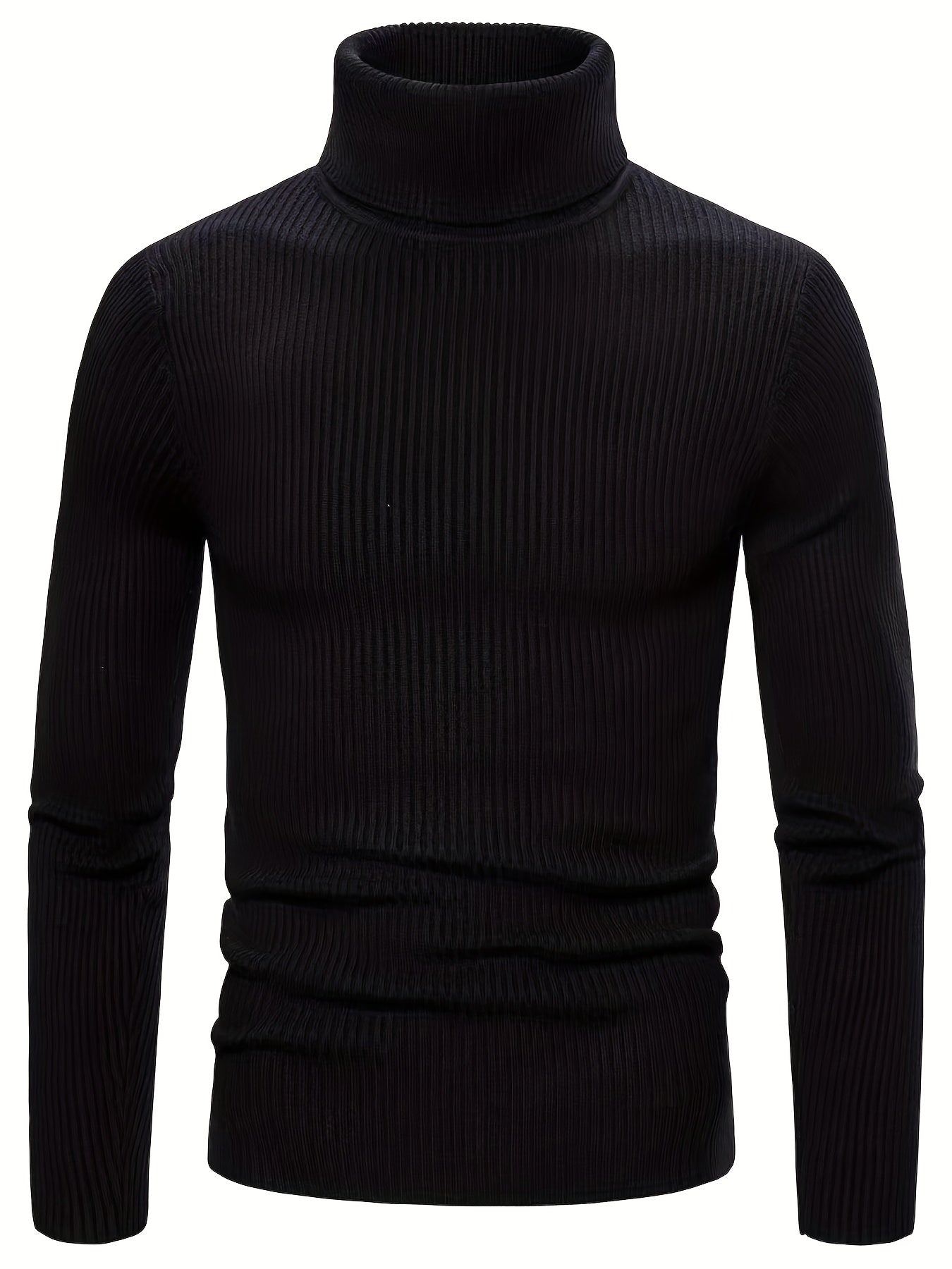 Turtle Neck Knitted Slim Fit Sweater, Men's Casual Warm Solid High Stretch Pullover Sweater For Fall Winter