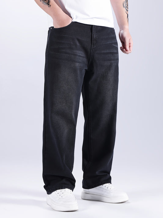 Men's Plus Size Cotton Jeans, Loose Fit, Trendy Classic Style Trousers