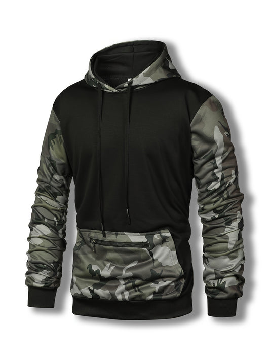 Fashionable Camouflage Hoodie - Bold Color Block Design with Eye-Catching Graphic - Mens Warm Hooded Sweatshirt for Street Style - Practical Kangaroo Pocket - Perfect All-Season Casual Wear & Unforgettable Gift Idea for Winte