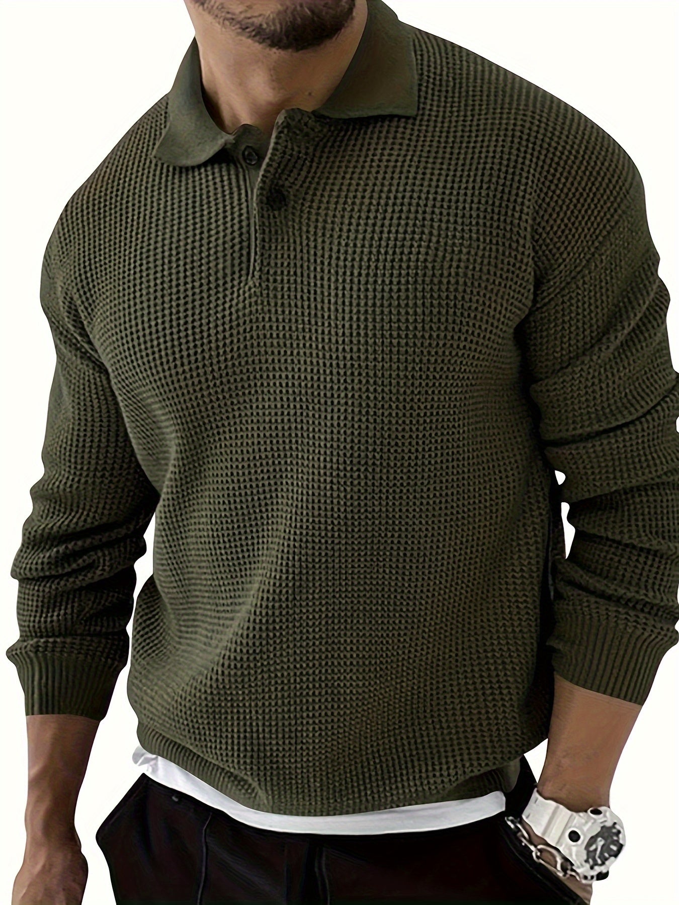 Cozy Men's Solid Knitted Pullover Sweater - Soft, Casual, Long Sleeve, Fall Winter Essential - Perfect for Outdoor Activities and Daily Wear