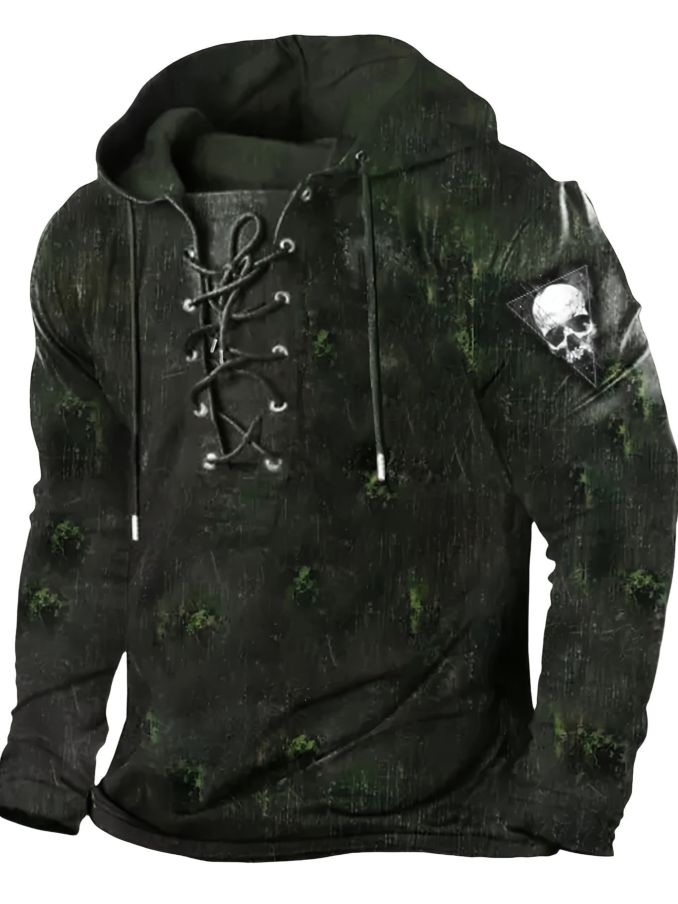 Mens Gothic Hoodie - Fashion Hoodies with Retro Lace Up Design, Casual Graphic Print, Streetwear Style for Winter Fall, Great Gift Idea