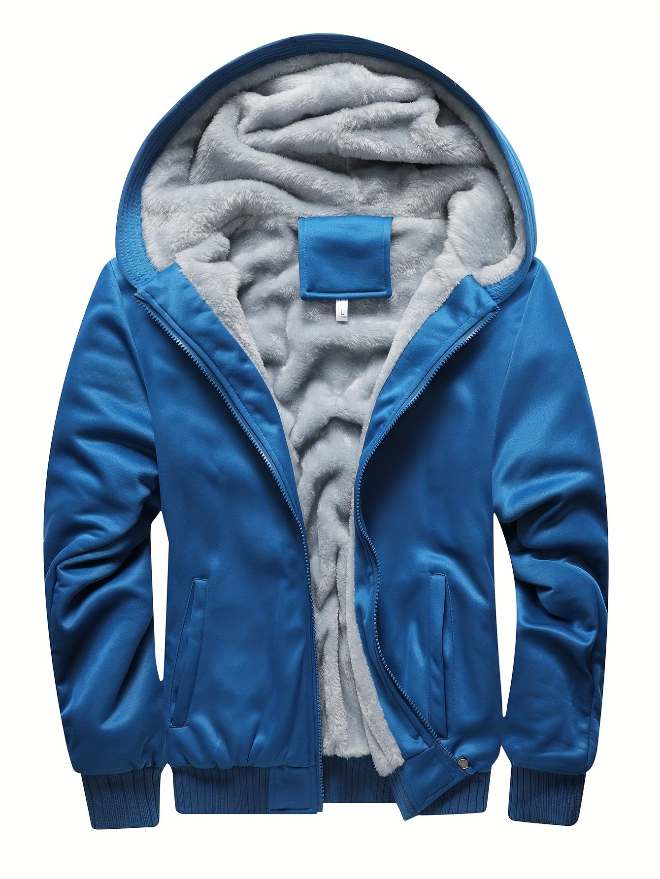 Men's Casual Warm Fleece Hooded Coat, Warm Thick Zip Up Hoodie For Fall Winter