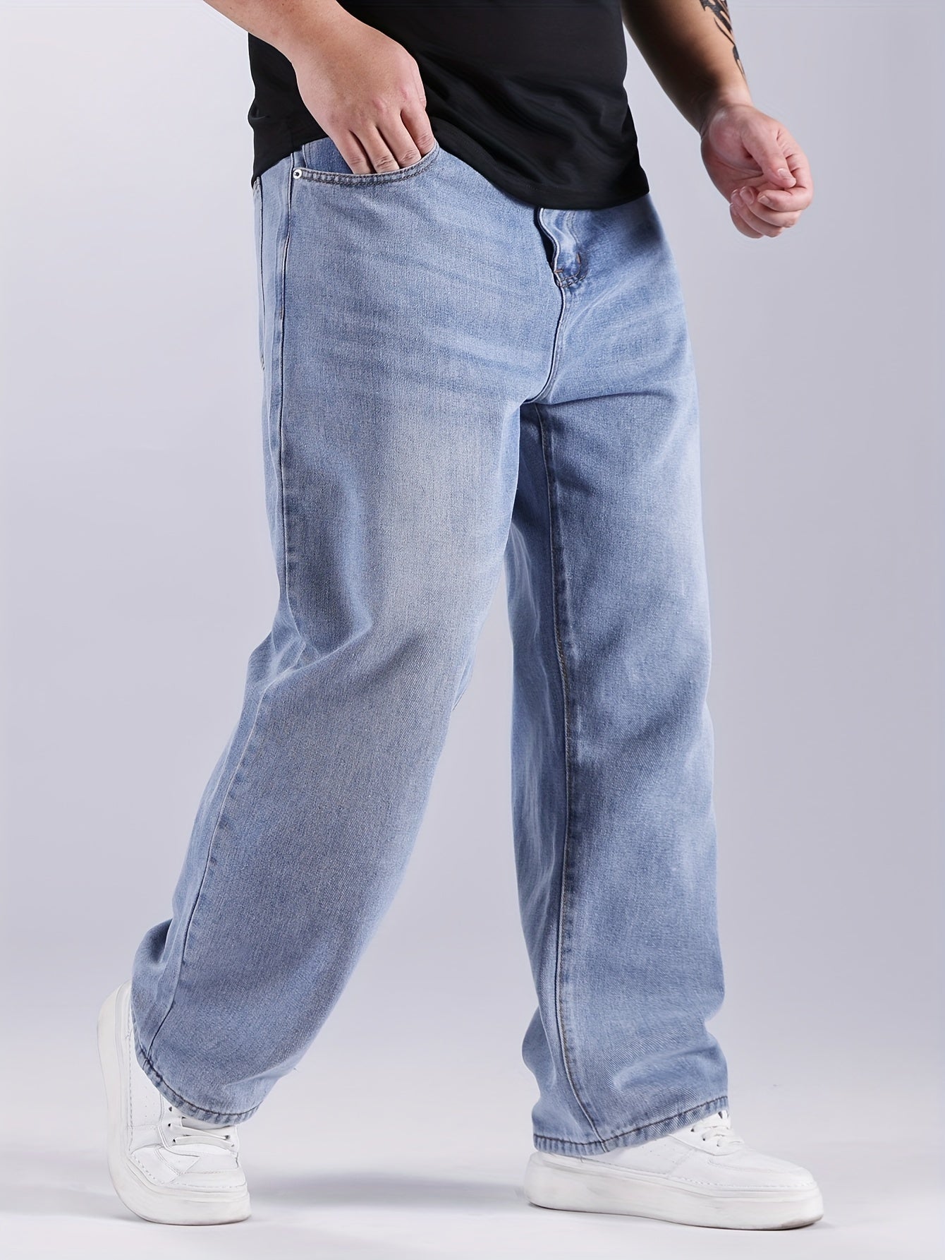 Men's Plus Size Loose Fit Denim Jeans - Cotton Pants With Pockets, Regular Style