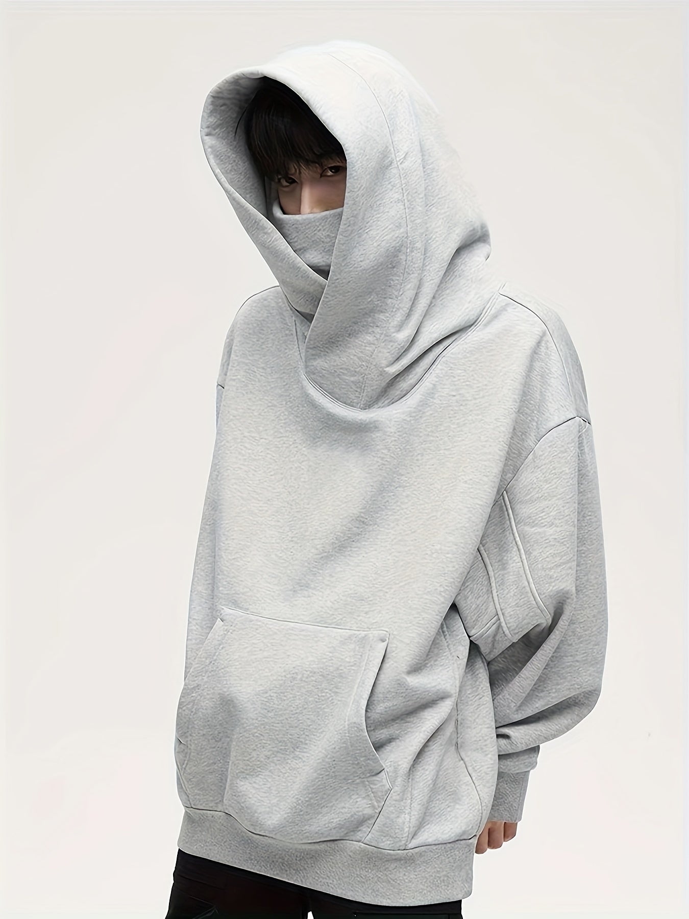 Oversize Men's Solid Fleece Hooded Turtle Neck And Long Sleeve Sweatshirt With Drop Shoulder, Trendy And Fashionable Hoodie For Leisurewear