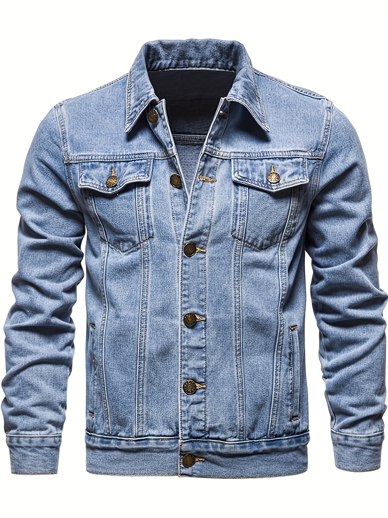 Men's Chic Denim Jacket, Street Style Lapel Button Up Multi Pocket Jacket Coat